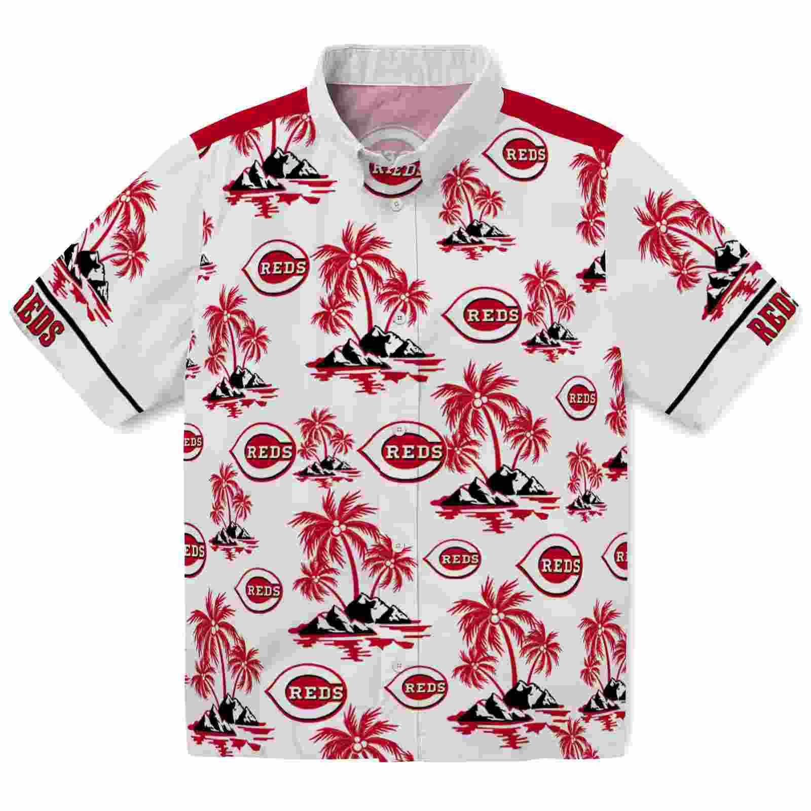 Cincinnati Reds Palm Island Print Red White Hawaiian Shirt