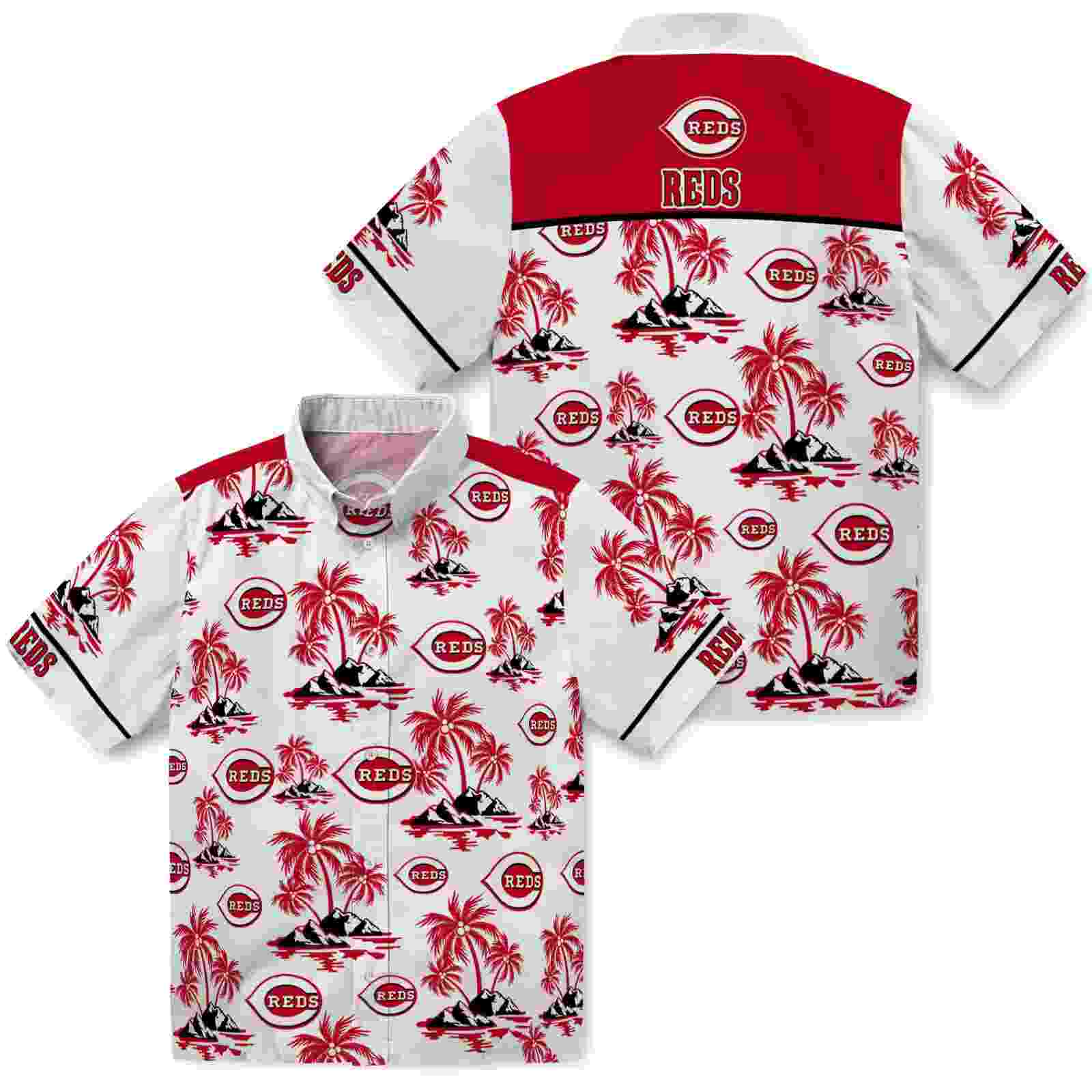 cincinnati reds palm island print red white hawaiian shirt high quality