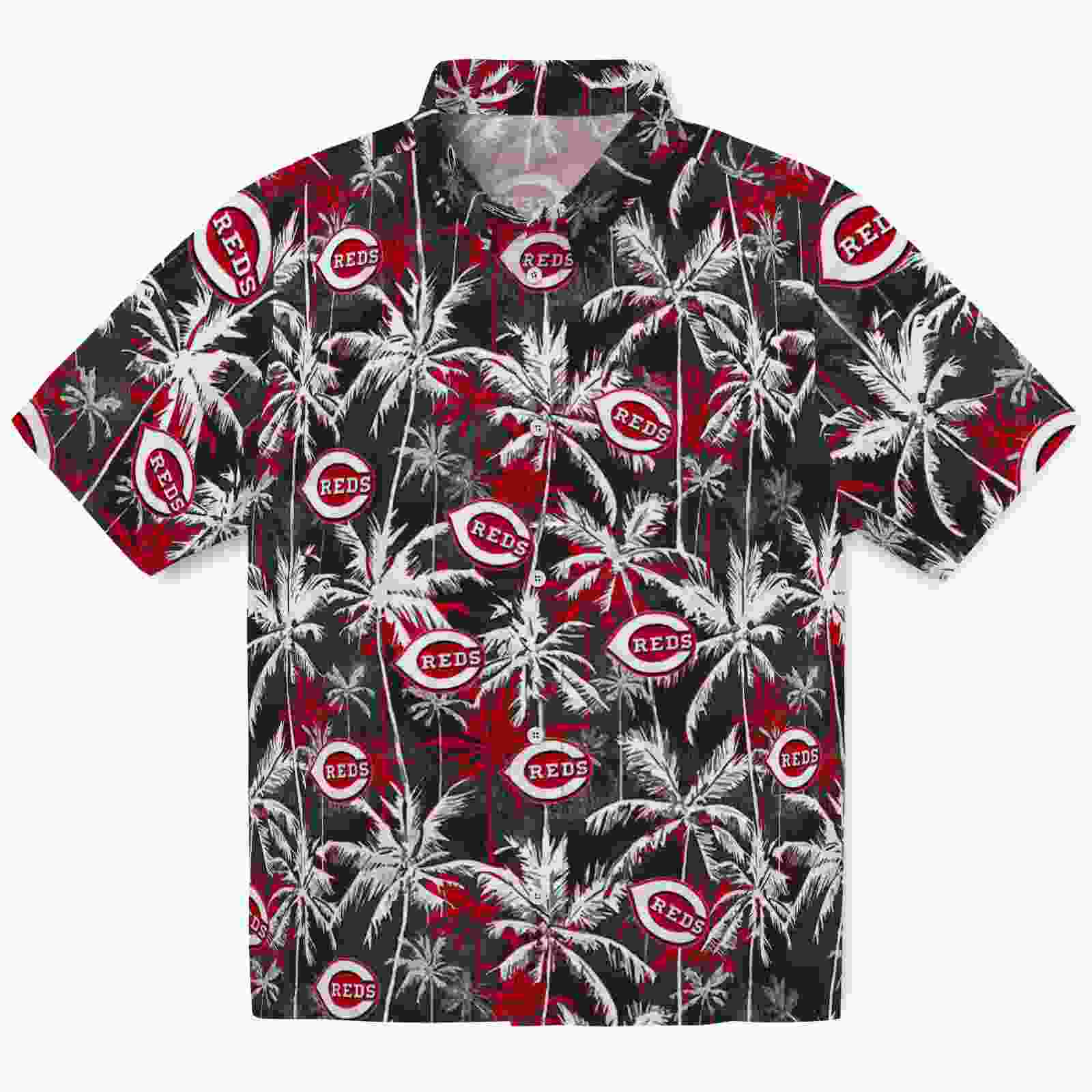 Cincinnati Reds Palm Pattern Red Black Hawaiian Shirt