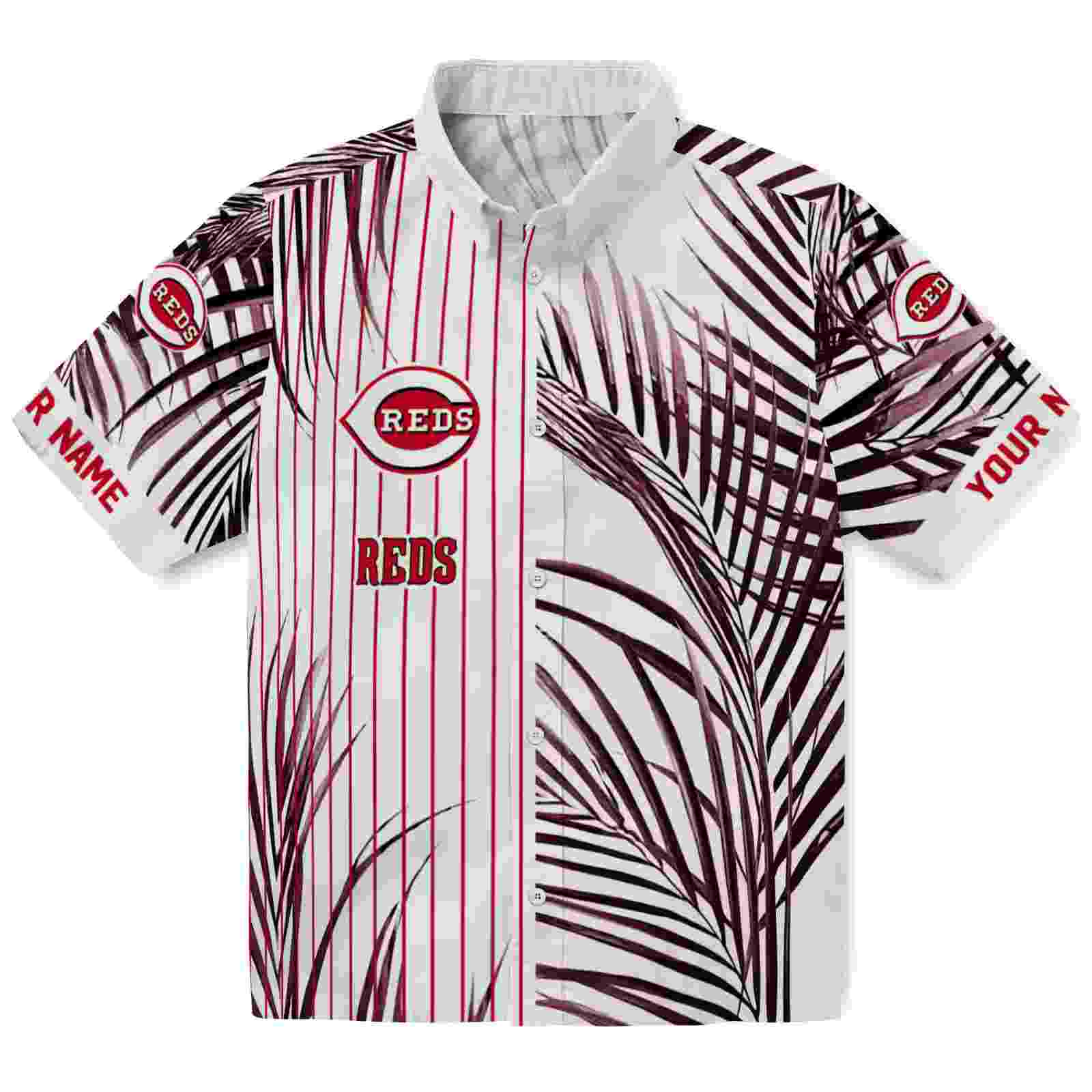 Cincinnati Reds Palm Stripes Red Black White Hawaiian Shirt