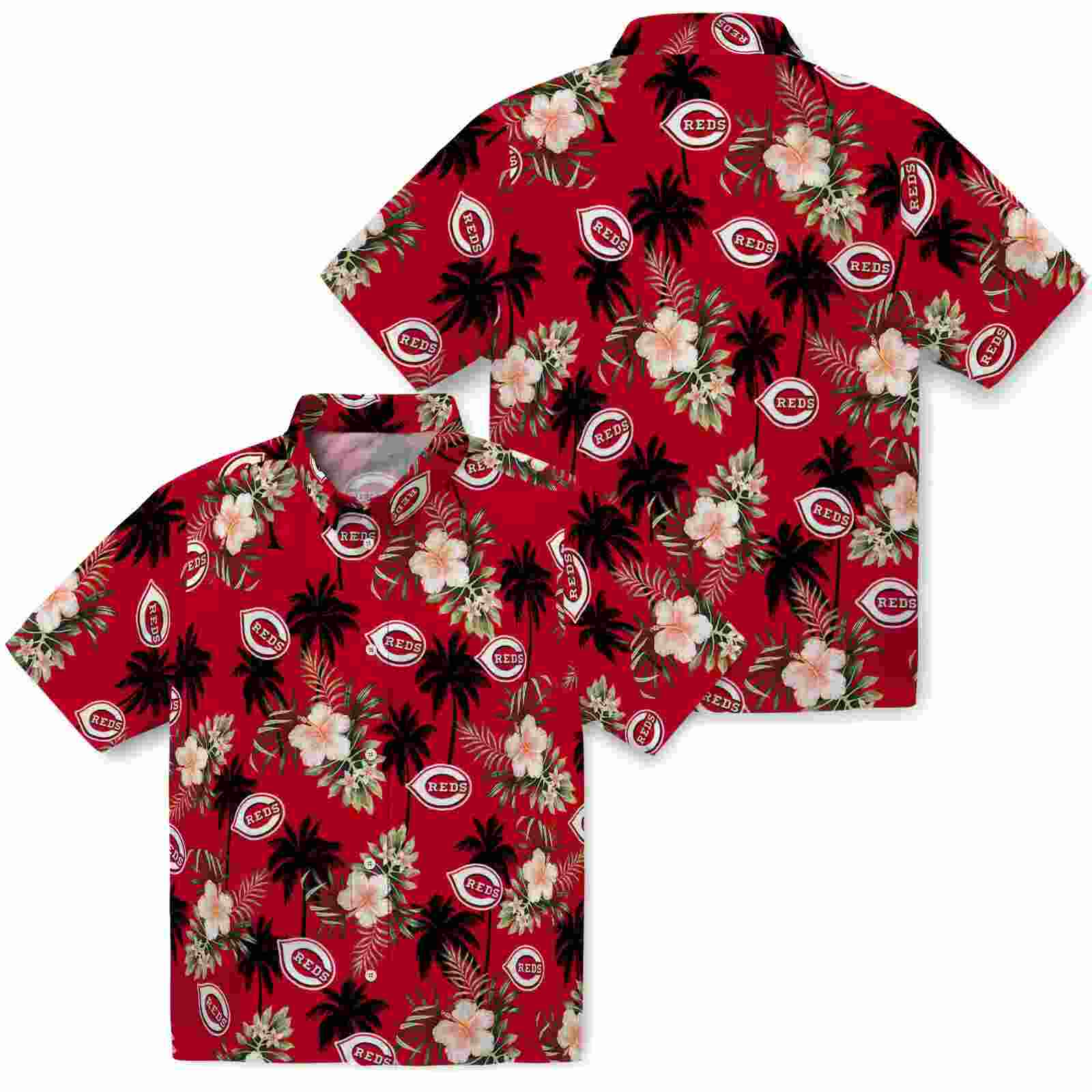 cincinnati reds palm tree flower red hawaiian shirt high quality