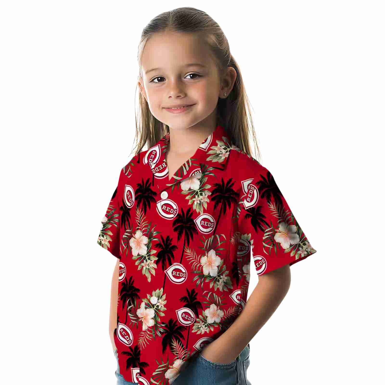 cincinnati reds palm tree flower red hawaiian shirt premium grade