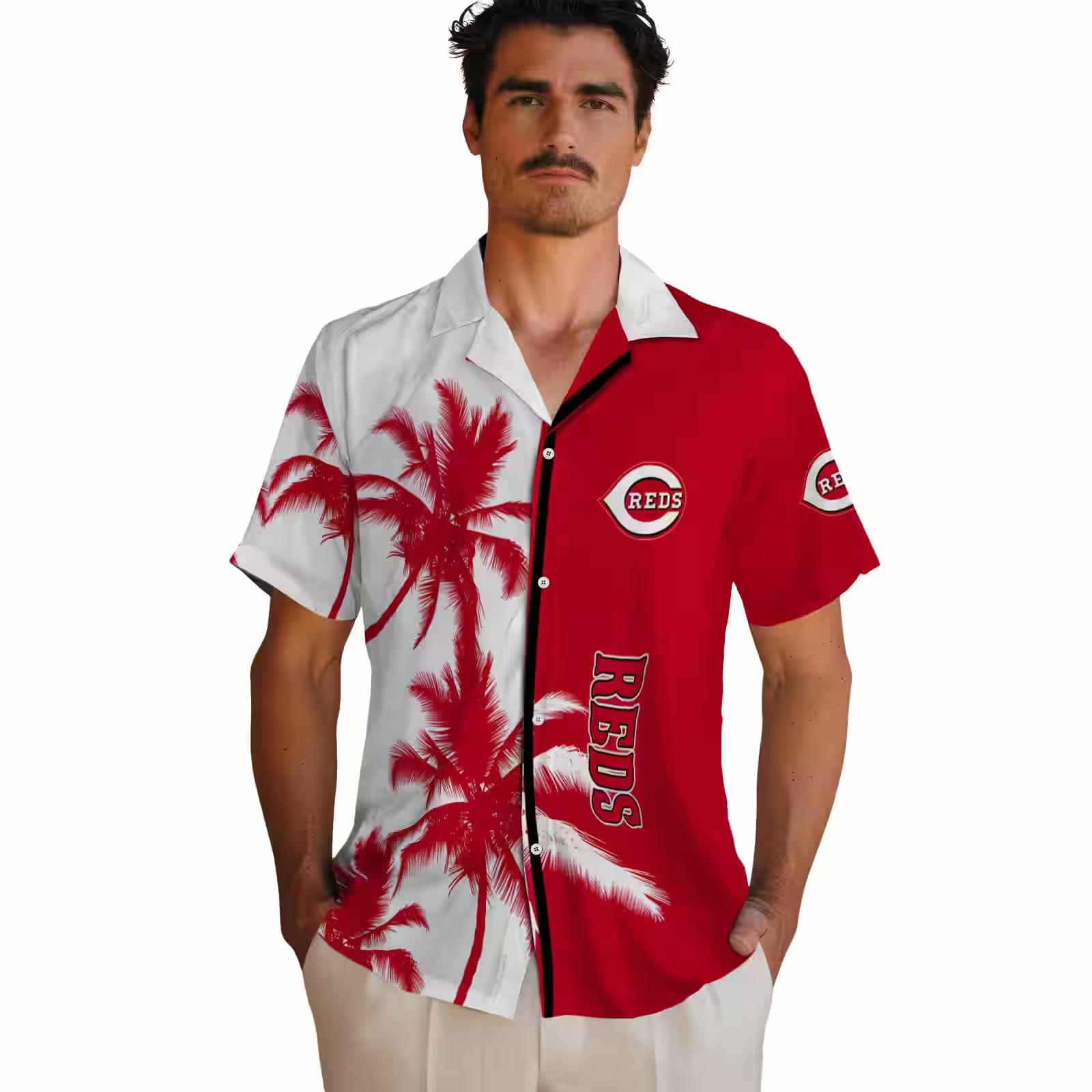 cincinnati reds palm trees red white hawaiian shirt fashion forward