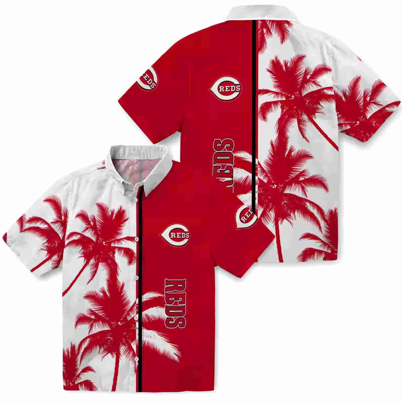 cincinnati reds palm trees red white hawaiian shirt high quality