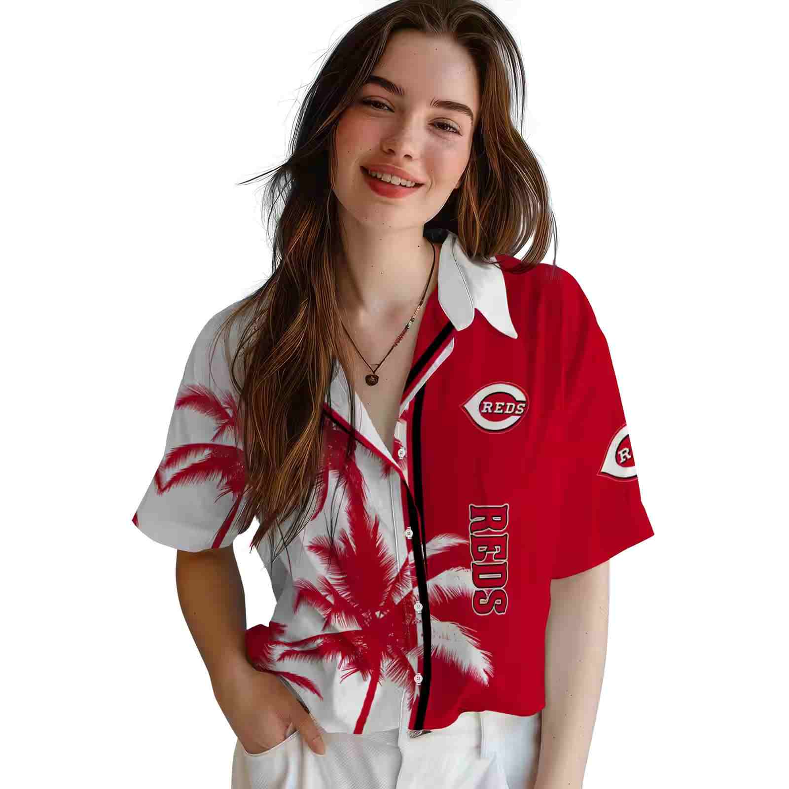 cincinnati reds palm trees red white hawaiian shirt latest model