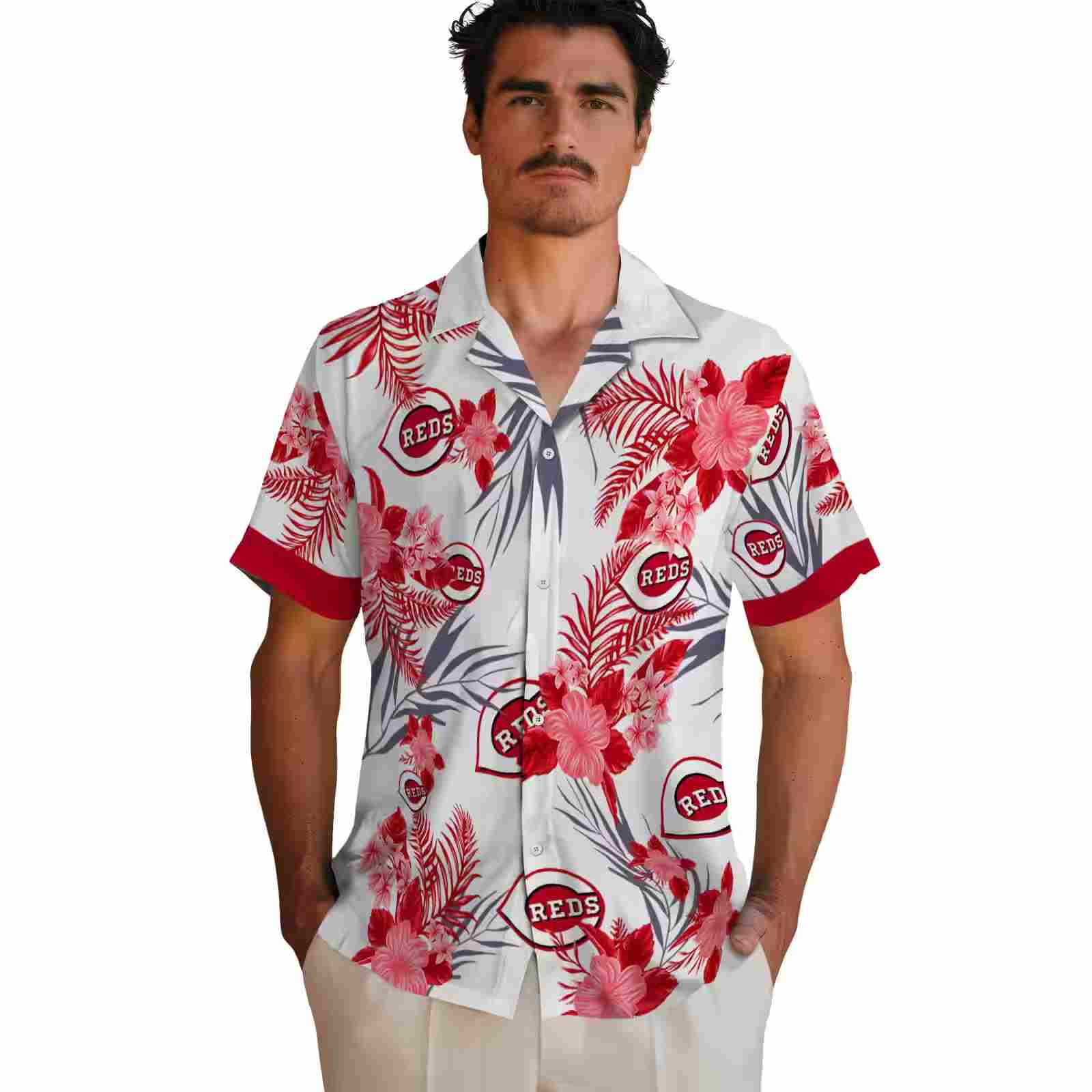 cincinnati reds patriotic hibiscus design red white hawaiian shirt fashion forward