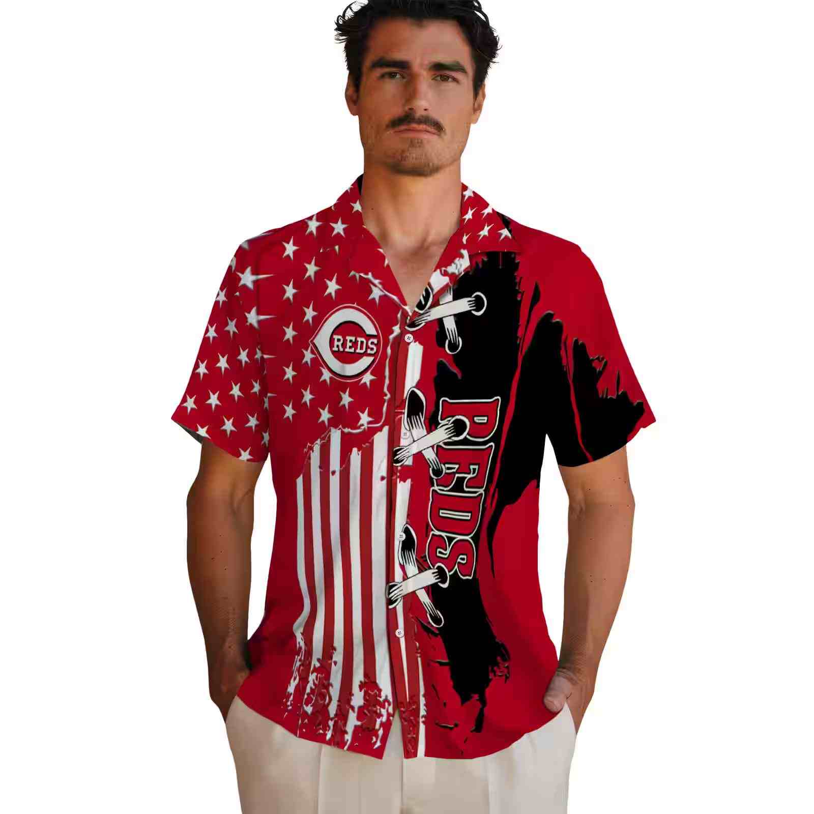 cincinnati reds stitched flag red hawaiian shirt fashion forward