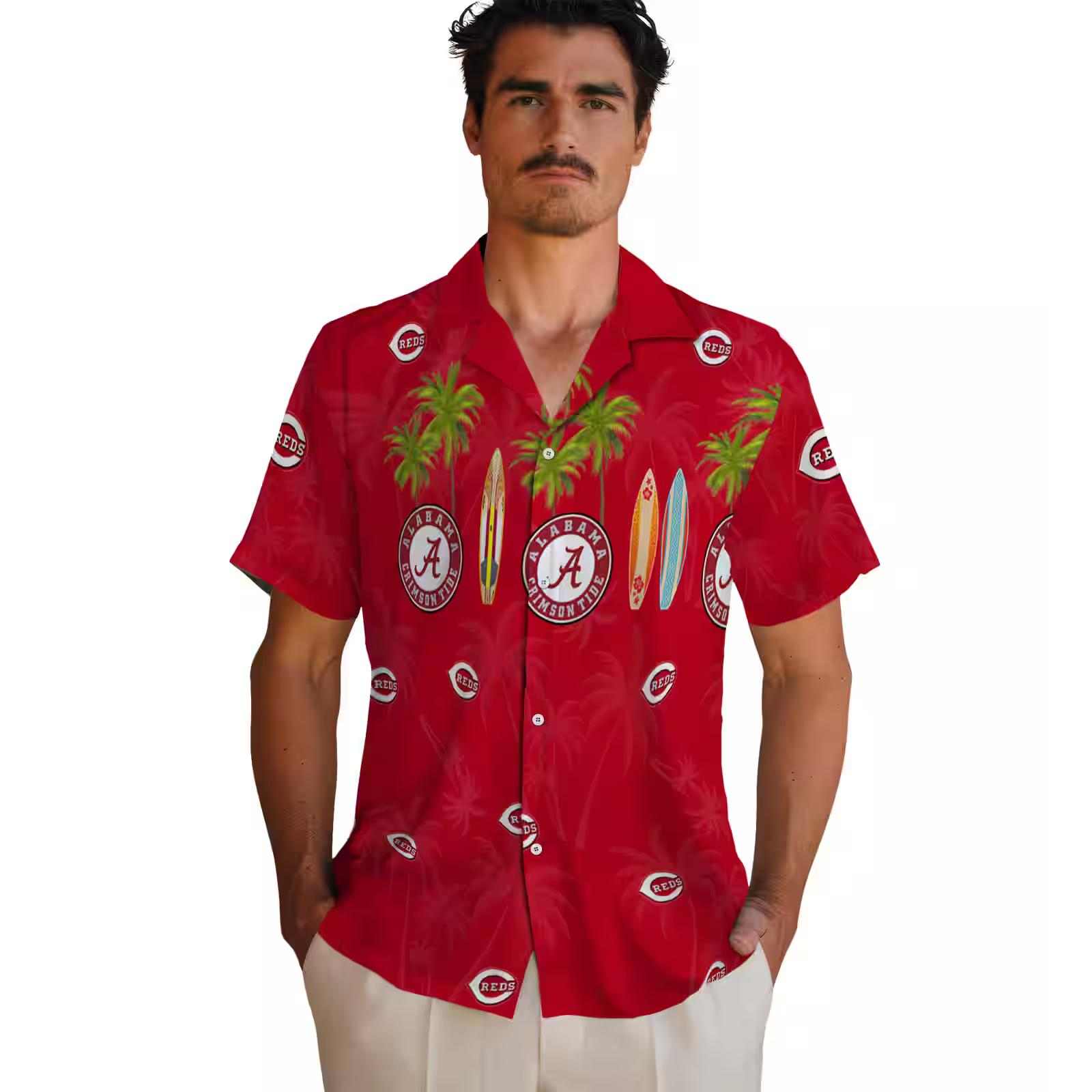 cincinnati reds surfboard palm red hawaiian shirt fashion forward