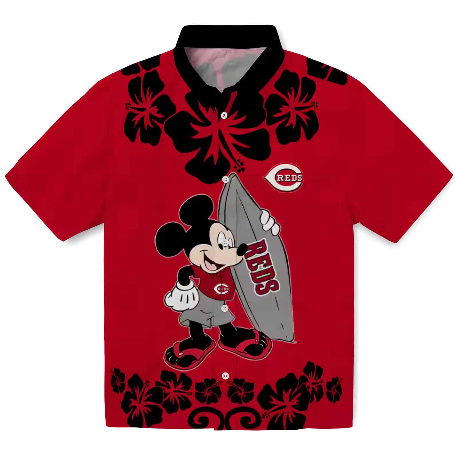 Cincinnati Reds Surfing Mickey Red Hawaiian Shirt