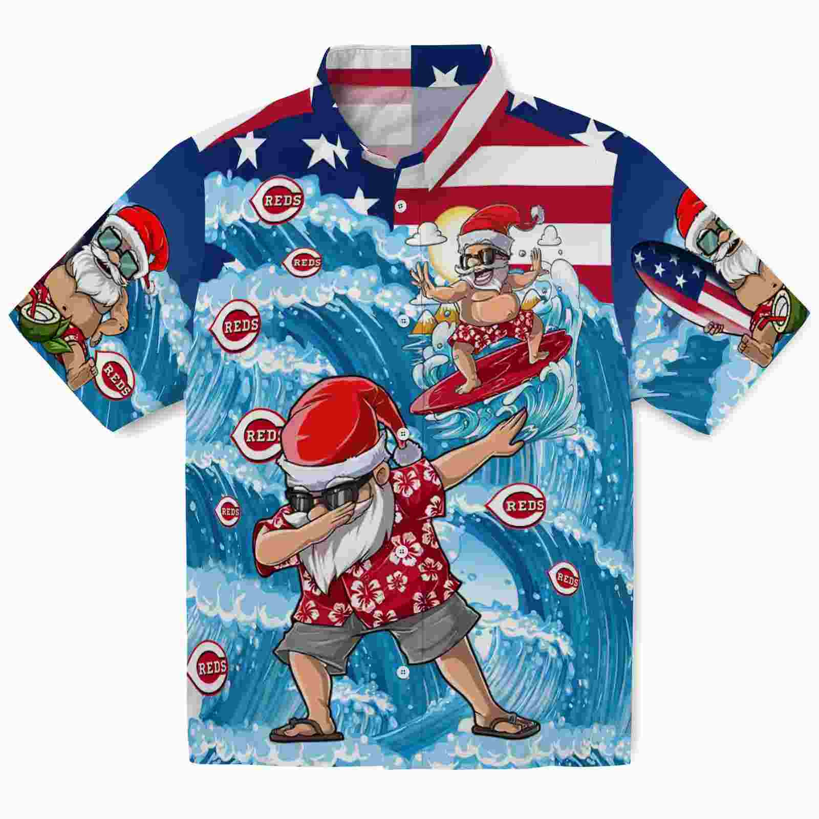 Cincinnati Reds Surfing Santa Blue Hawaiian Shirt