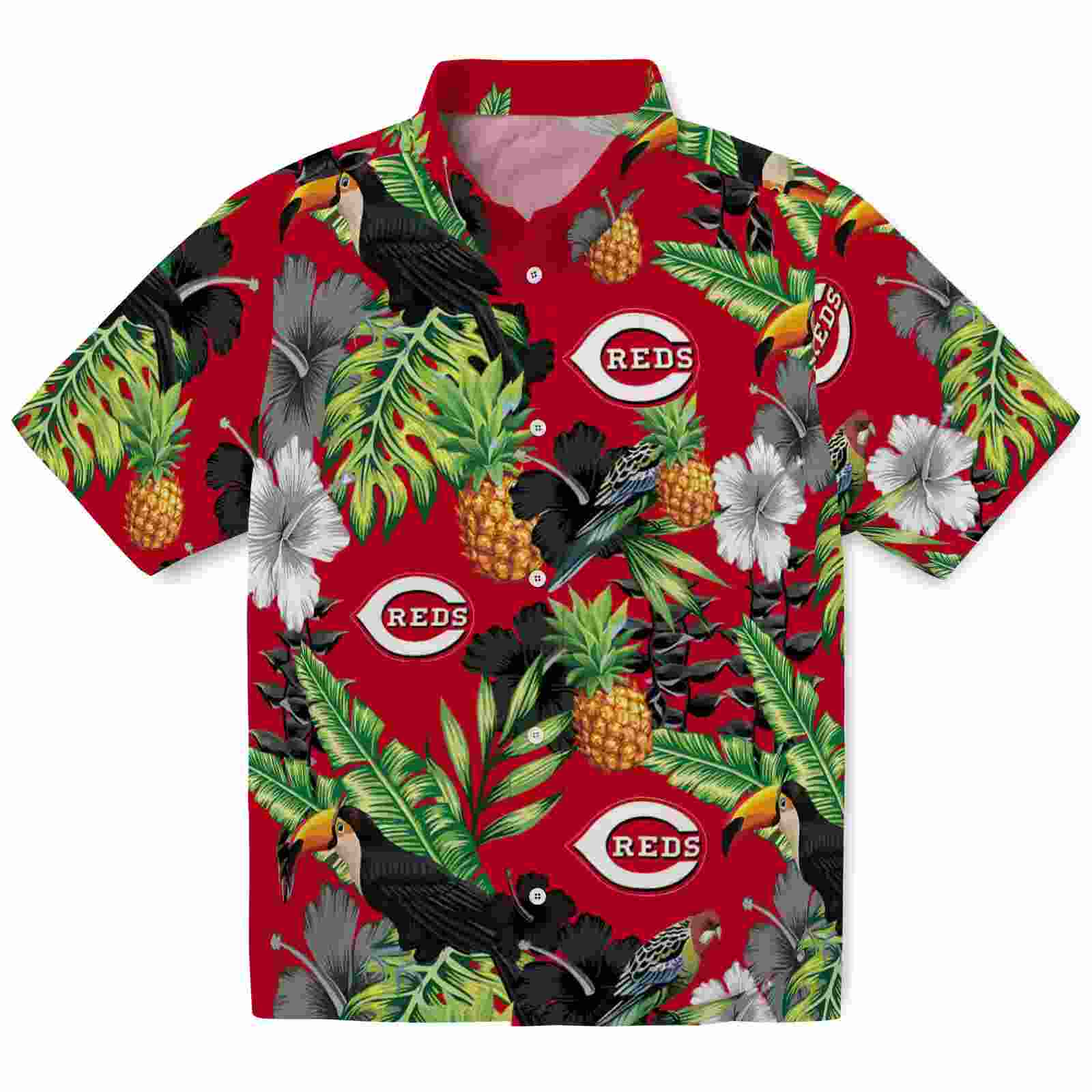 Cincinnati Reds Toucan Hibiscus Pineapple Red Green Hawaiian Shirt