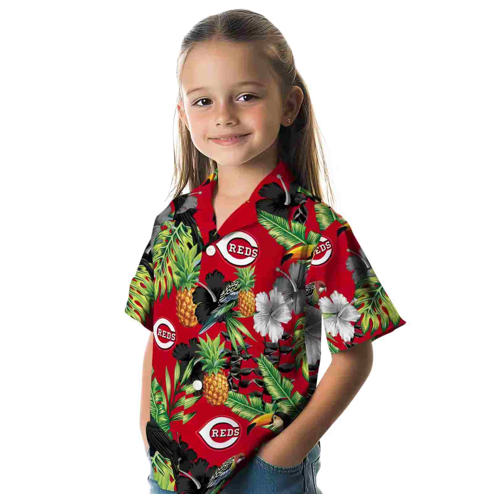 cincinnati reds toucan hibiscus pineapple red green hawaiian shirt premium grade