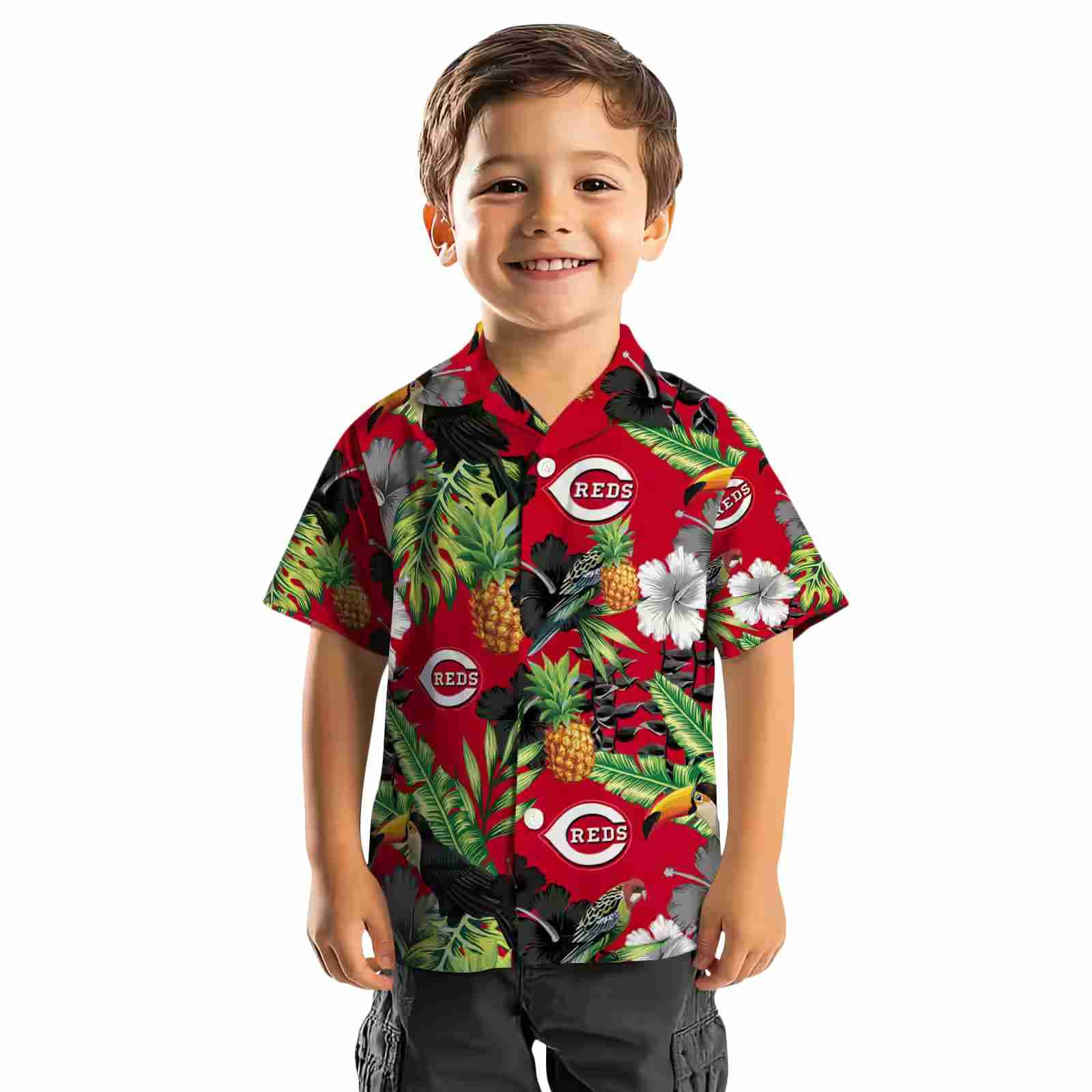 cincinnati reds toucan hibiscus pineapple red green hawaiian shirt top rated