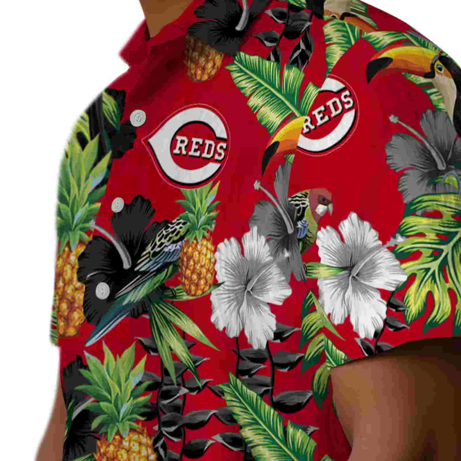 cincinnati reds toucan hibiscus pineapple red green hawaiian shirt trendy