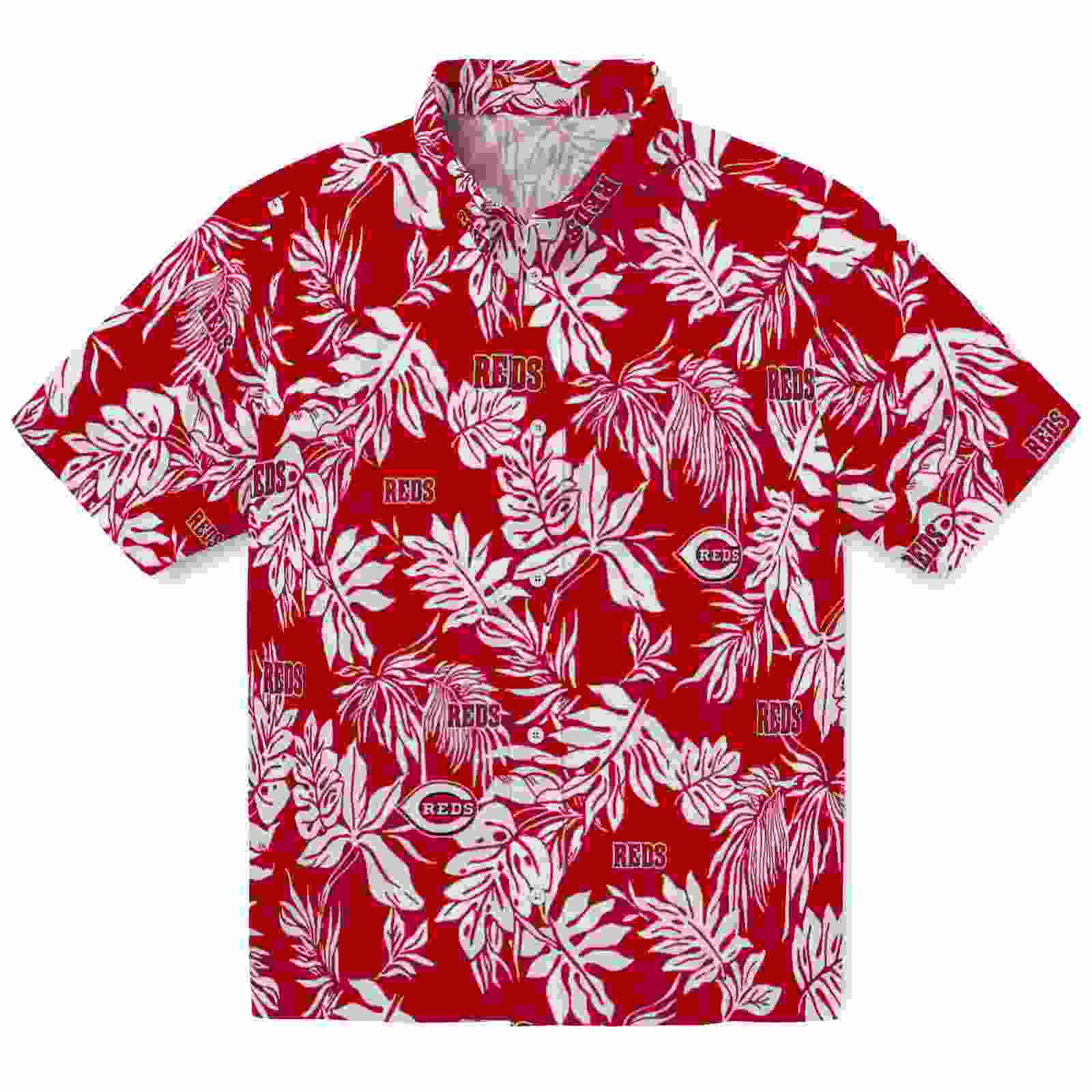 Cincinnati Reds Tropical Leaf Red White Hawaiian Shirt