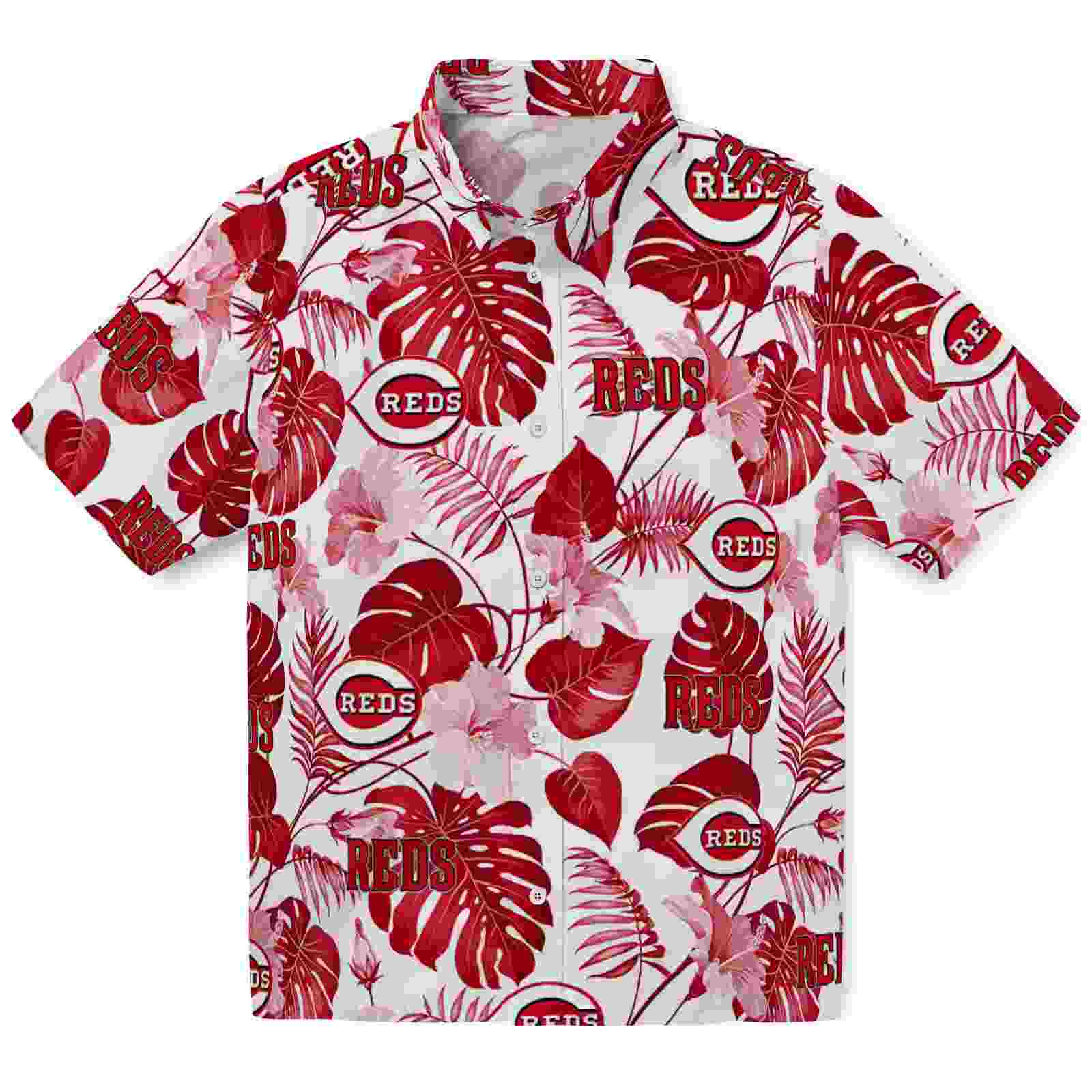 Cincinnati Reds Tropical Plants Red White Hawaiian Shirt