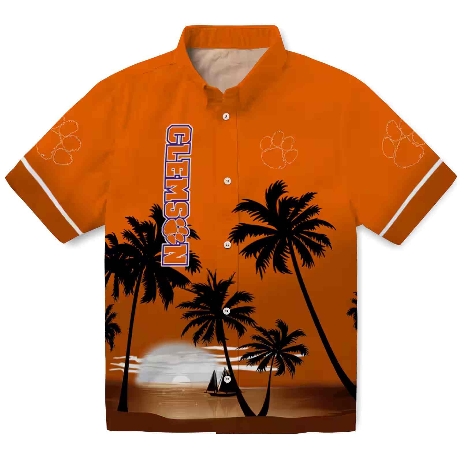 Clemson Tigers Beach Sunset Orange Black Hawaiian Shirt