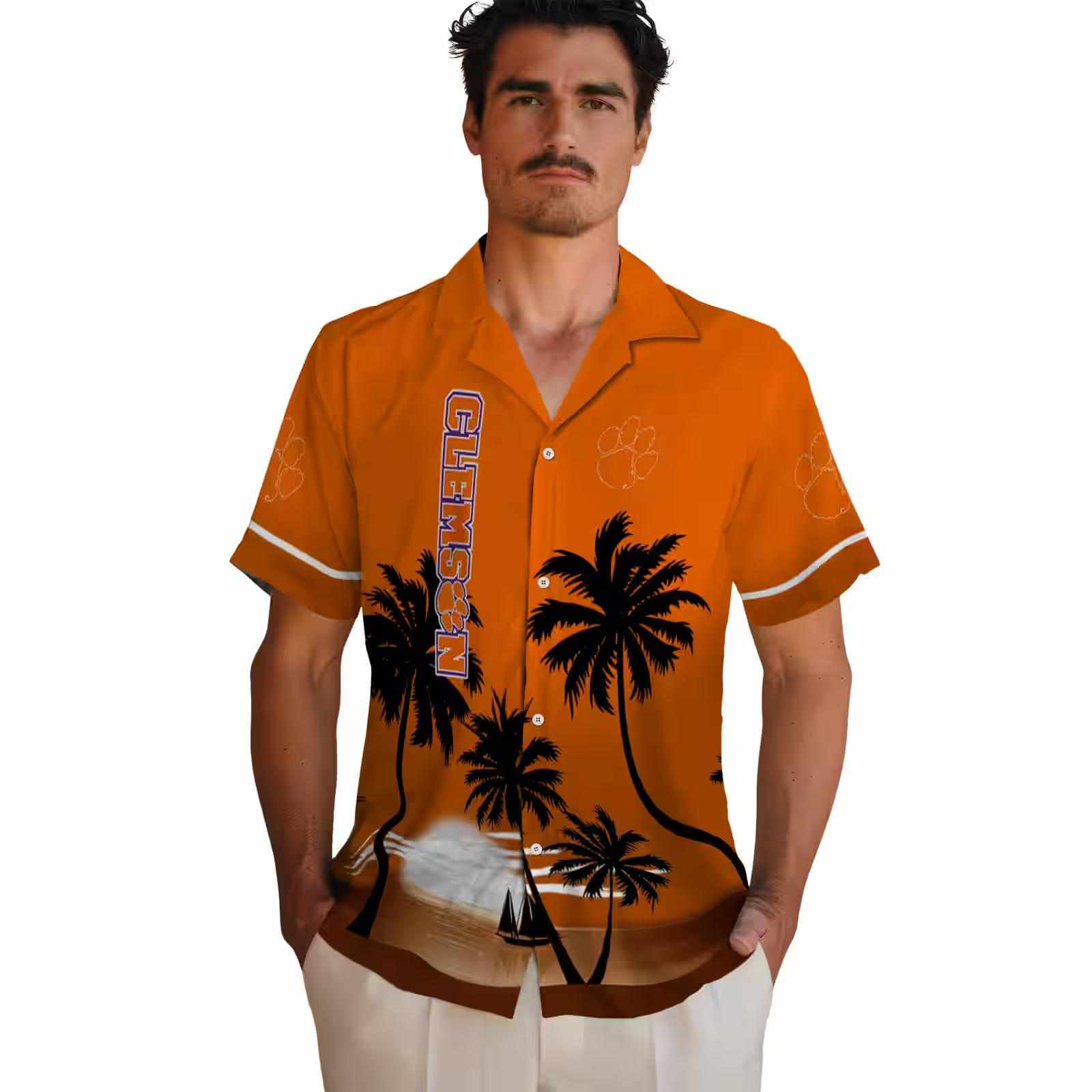 clemson tigers beach sunset orange black hawaiian shirt fashion forward