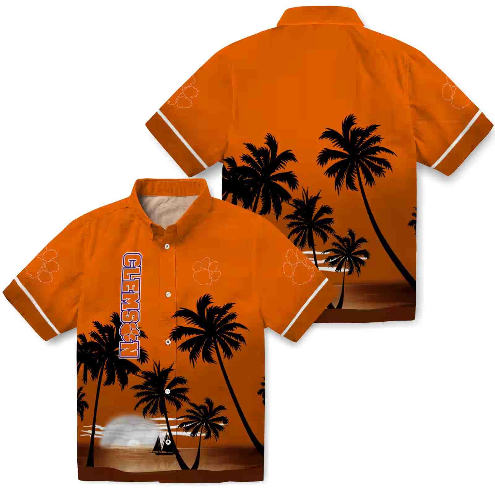 clemson tigers beach sunset orange black hawaiian shirt high quality