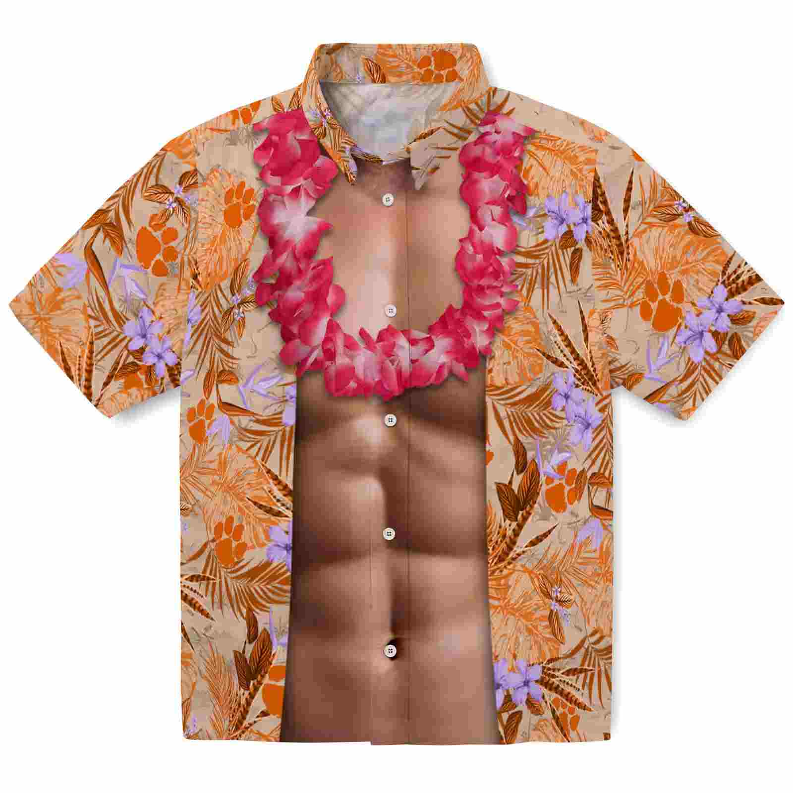 Clemson Tigers Chest Illusion Orange Hawaiian Shirt