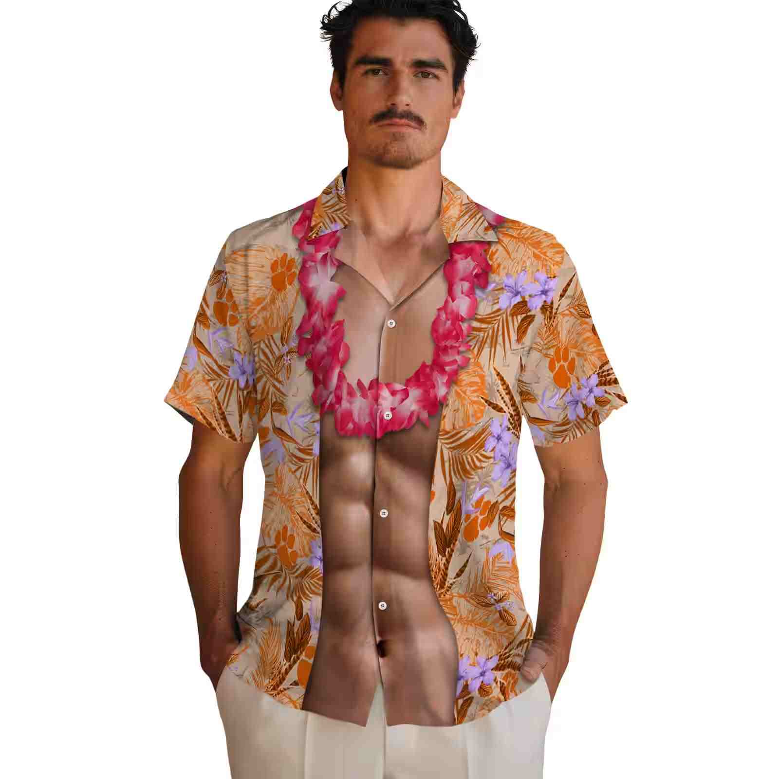 clemson tigers chest illusion orange hawaiian shirt fashion forward