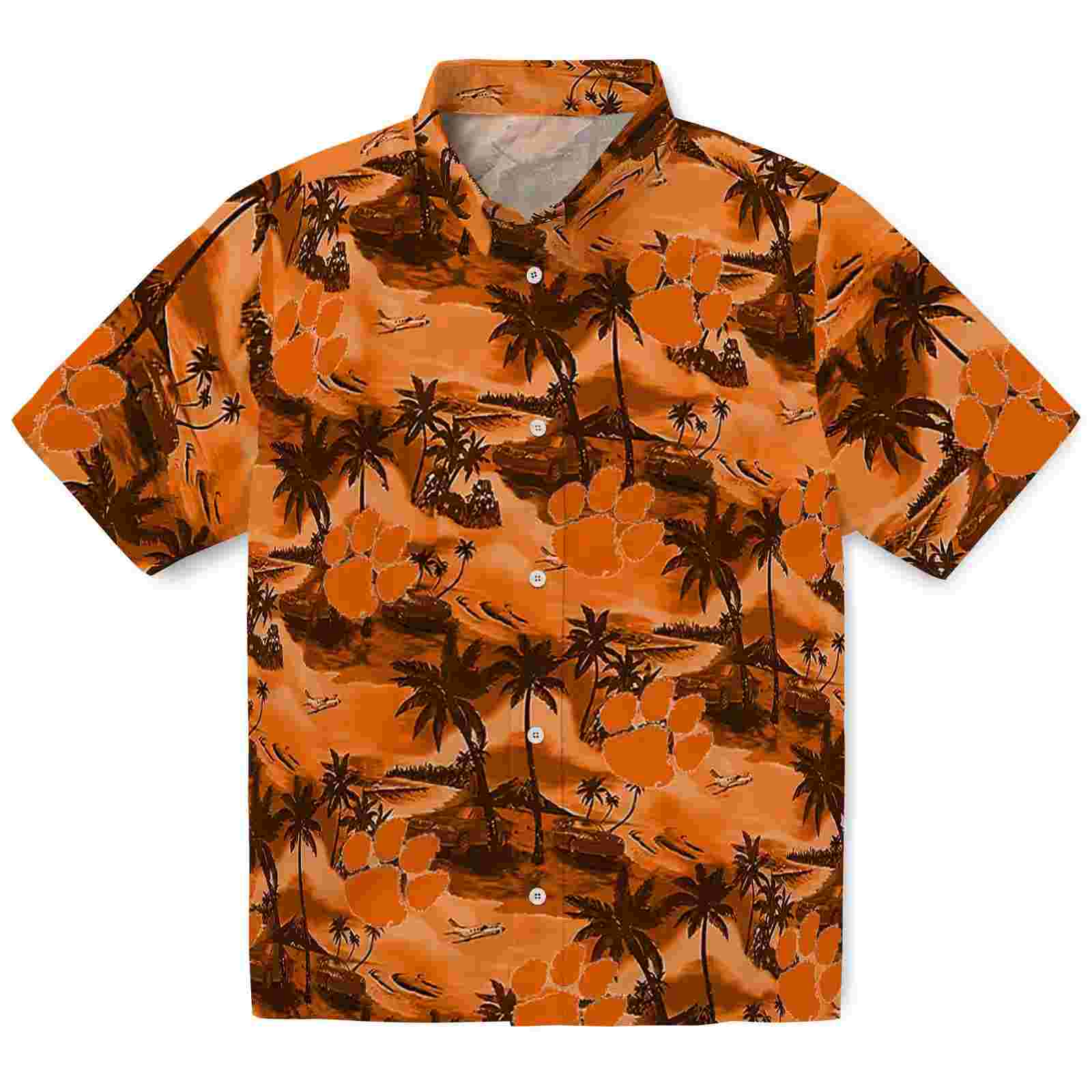 Clemson Tigers Coastal Palms Orange Hawaiian Shirt