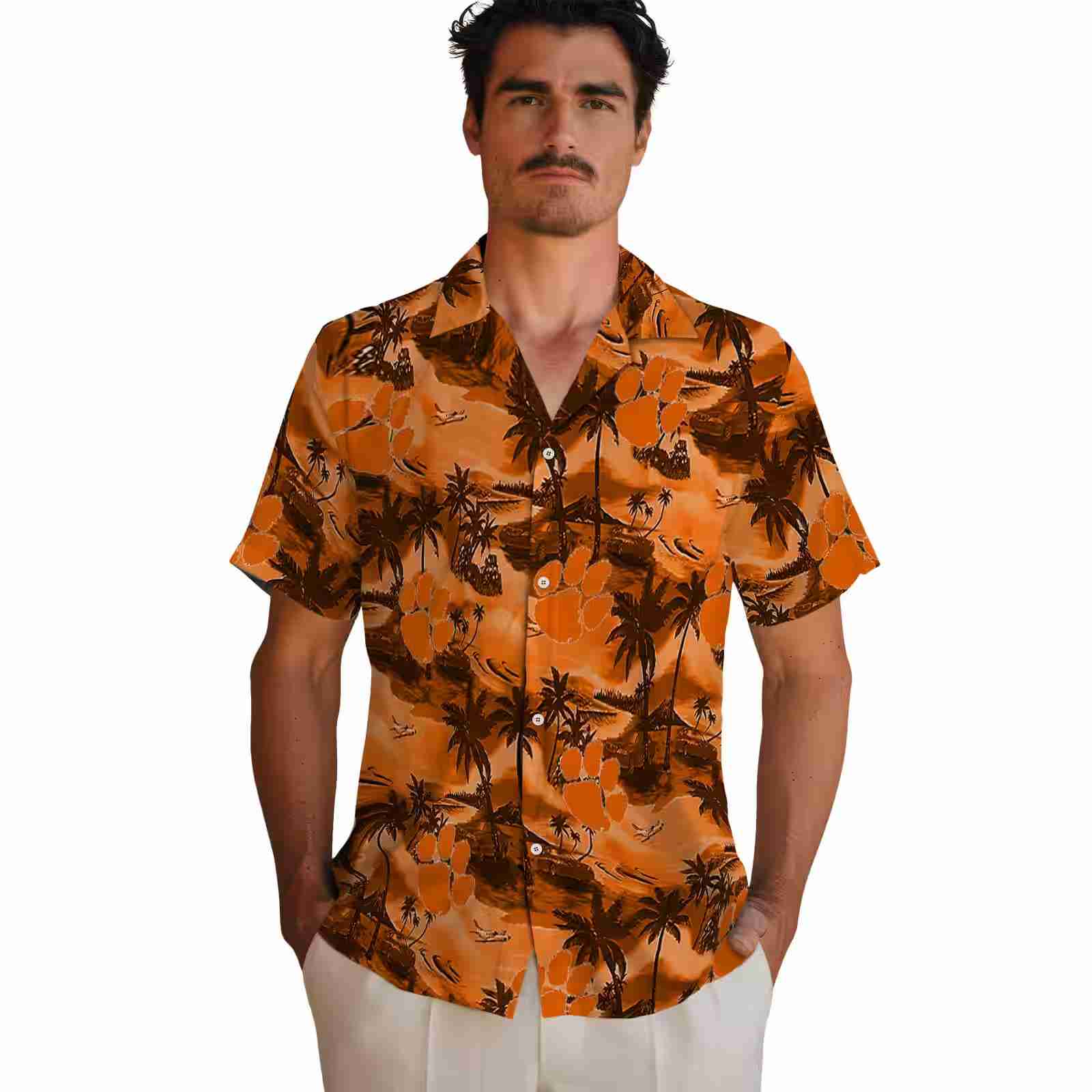 clemson tigers coastal palms orange hawaiian shirt fashion forward