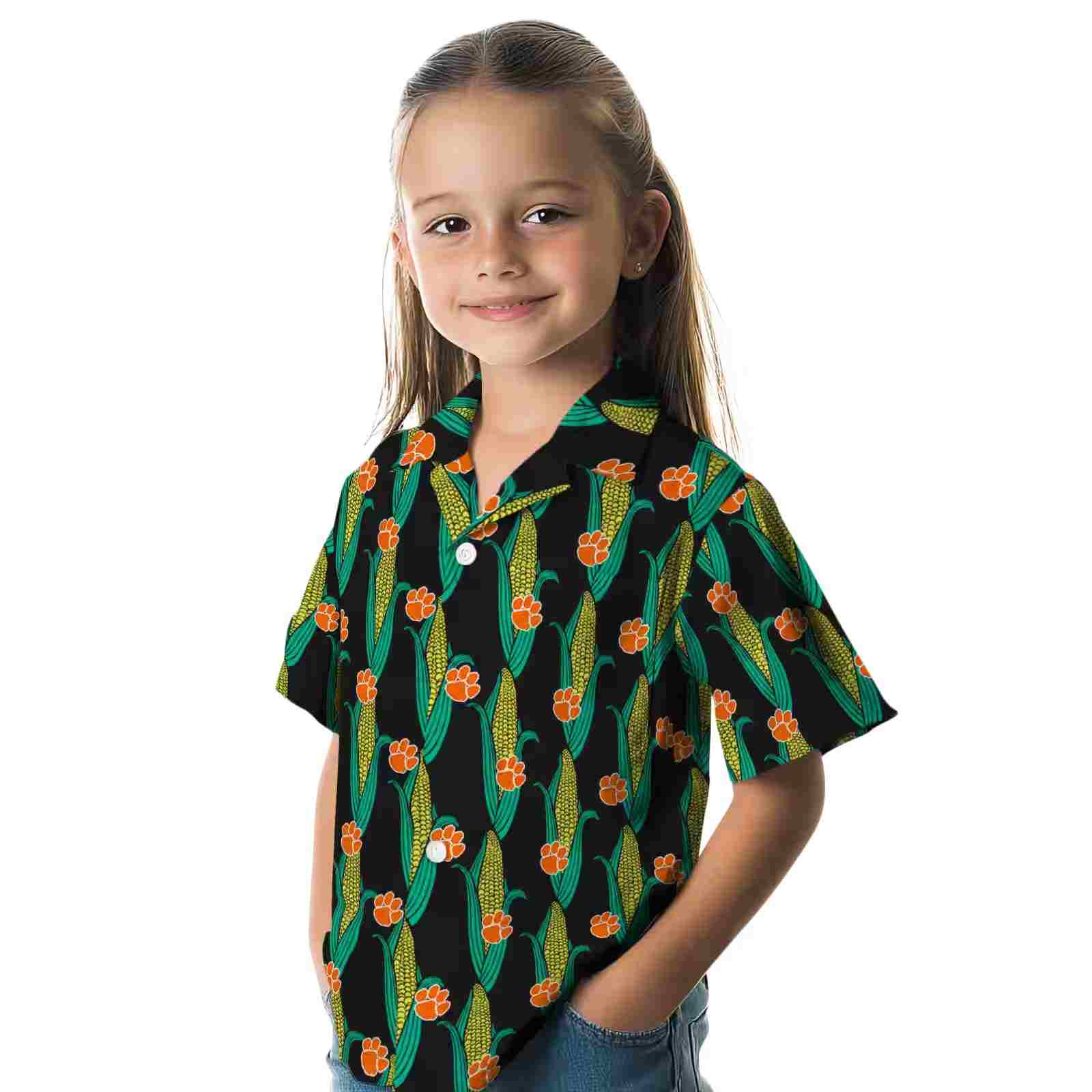 clemson tigers corn motifs black green hawaiian shirt premium grade