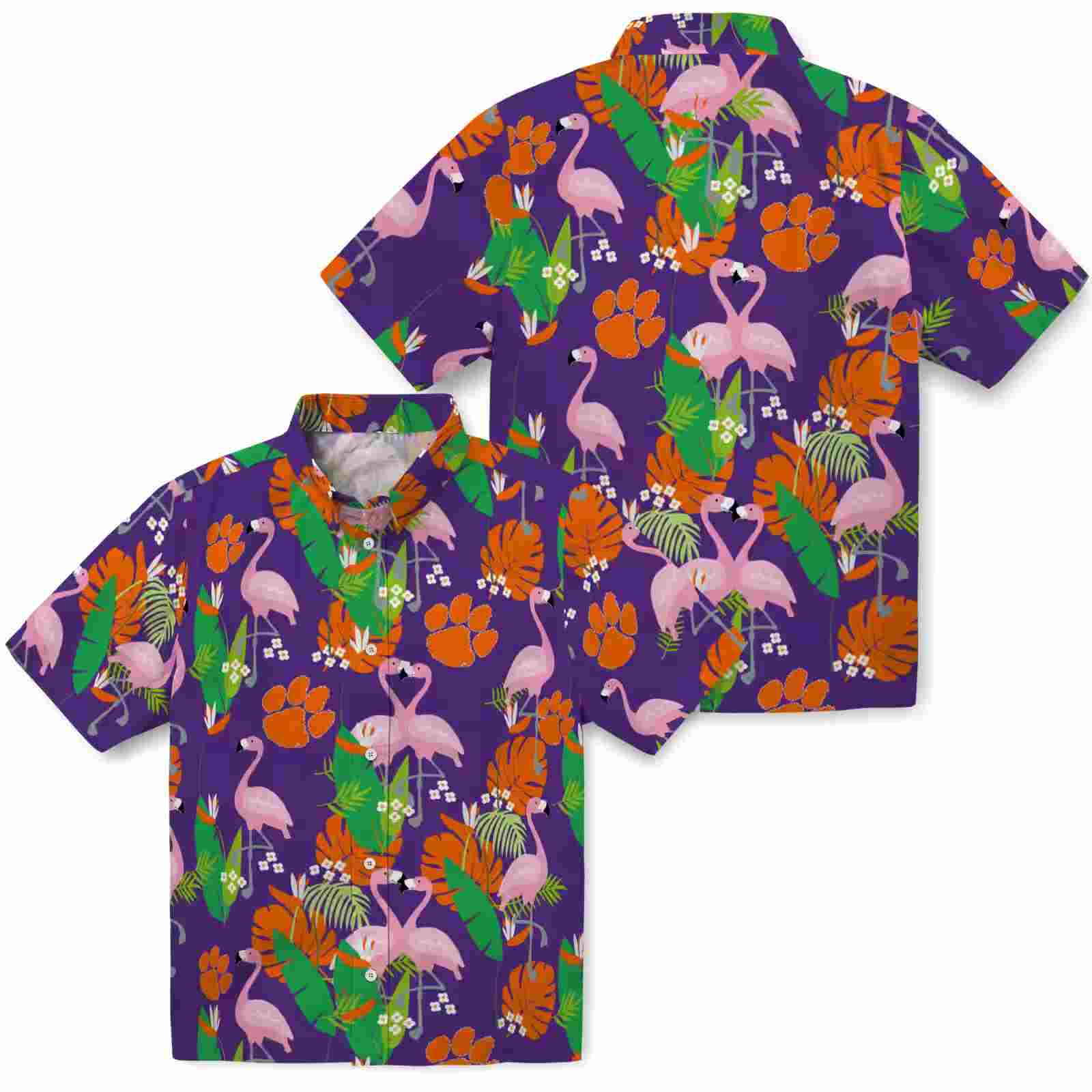 clemson tigers flamingo foliage orange green hawaiian shirt high quality