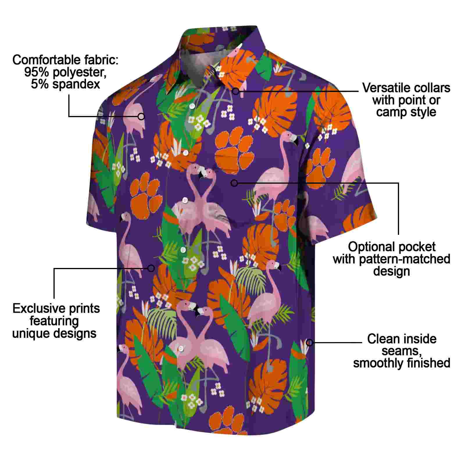 clemson tigers flamingo foliage orange green hawaiian shirt new arrival