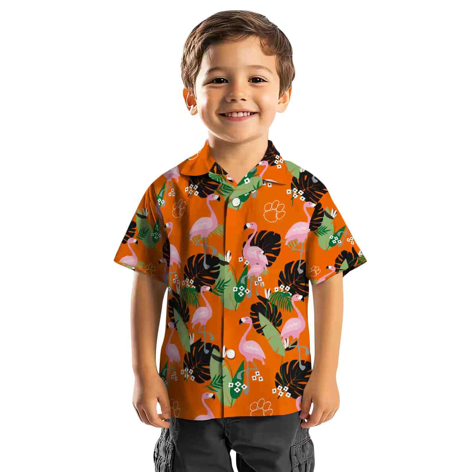 clemson tigers flamingo leaf motif orange hawaiian shirt top rated