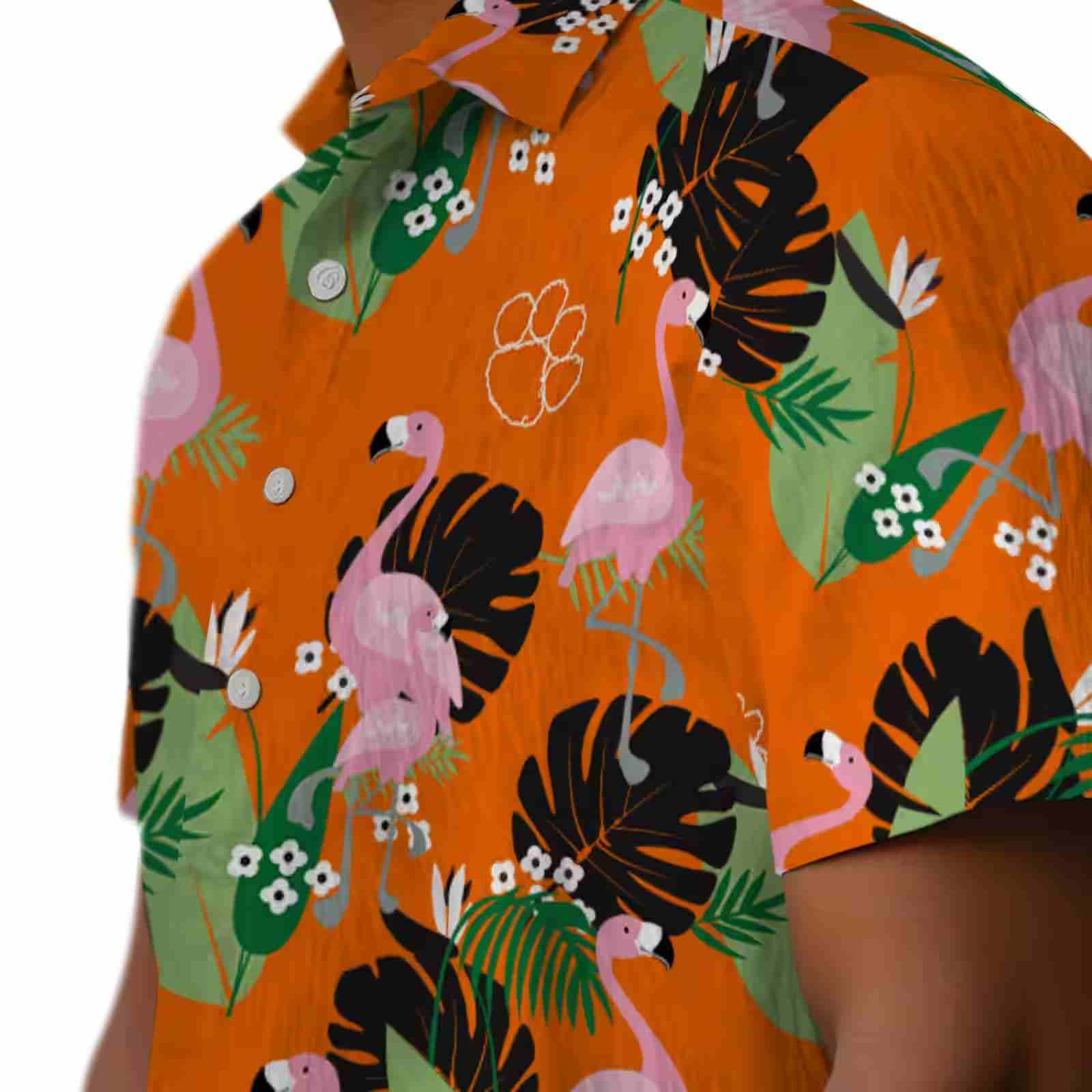 clemson tigers flamingo leaf motif orange hawaiian shirt trendy