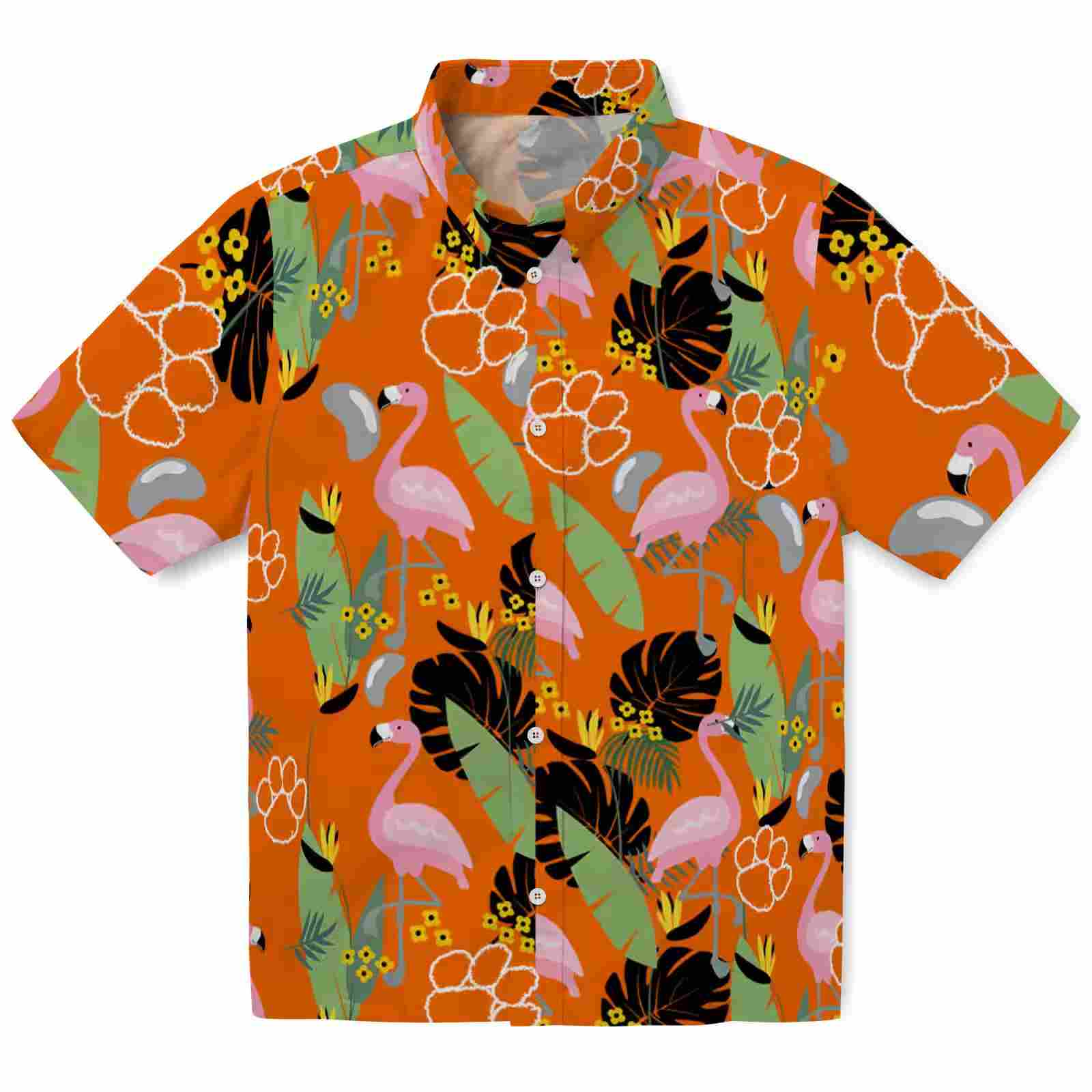 Clemson Tigers Flamingo Leaves Orange Hawaiian Shirt