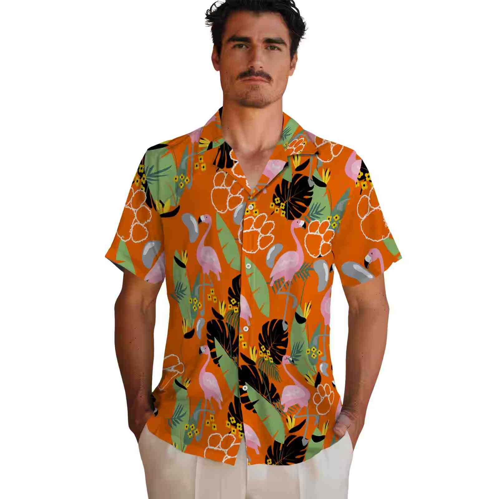 clemson tigers flamingo leaves orange hawaiian shirt fashion forward