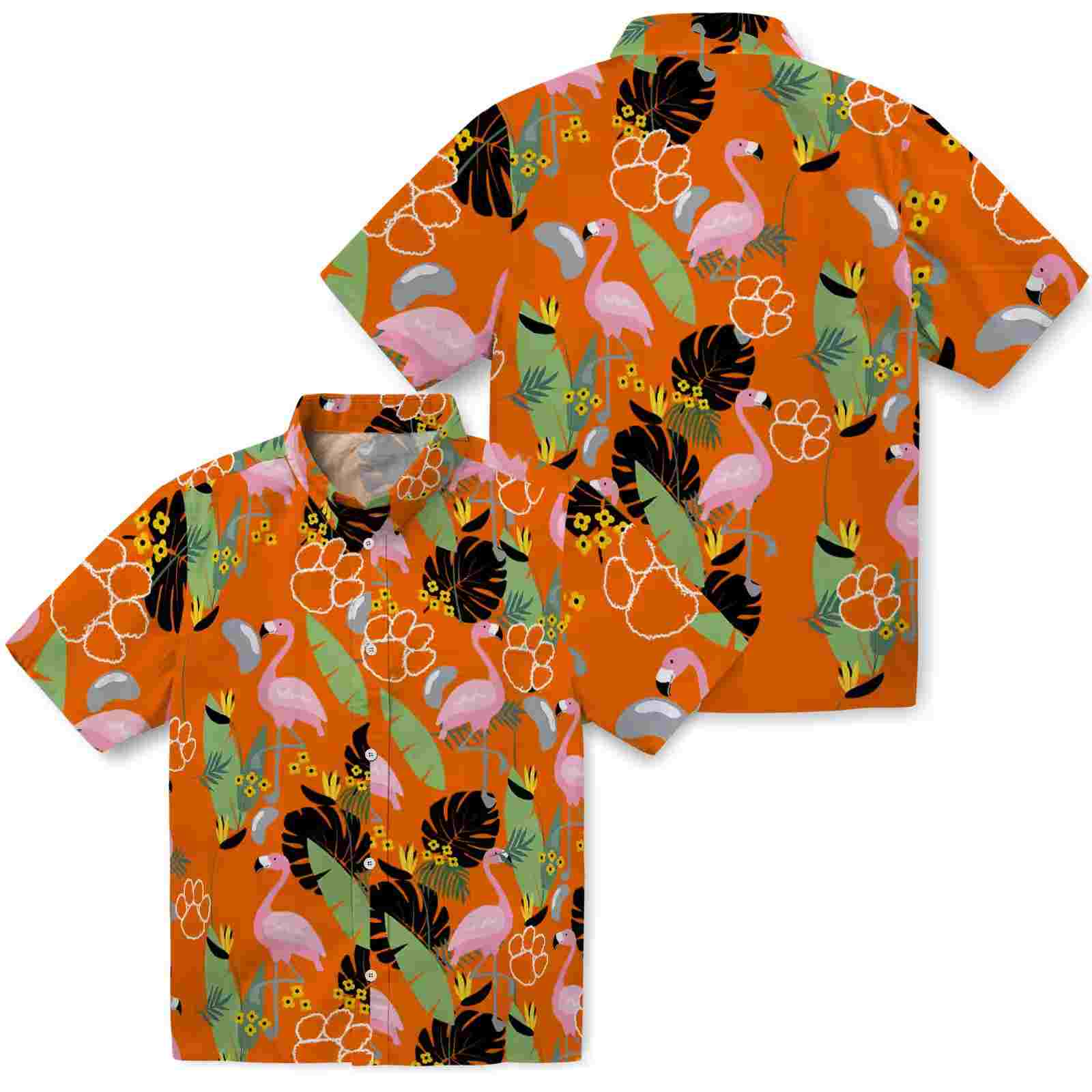 clemson tigers flamingo leaves orange hawaiian shirt high quality