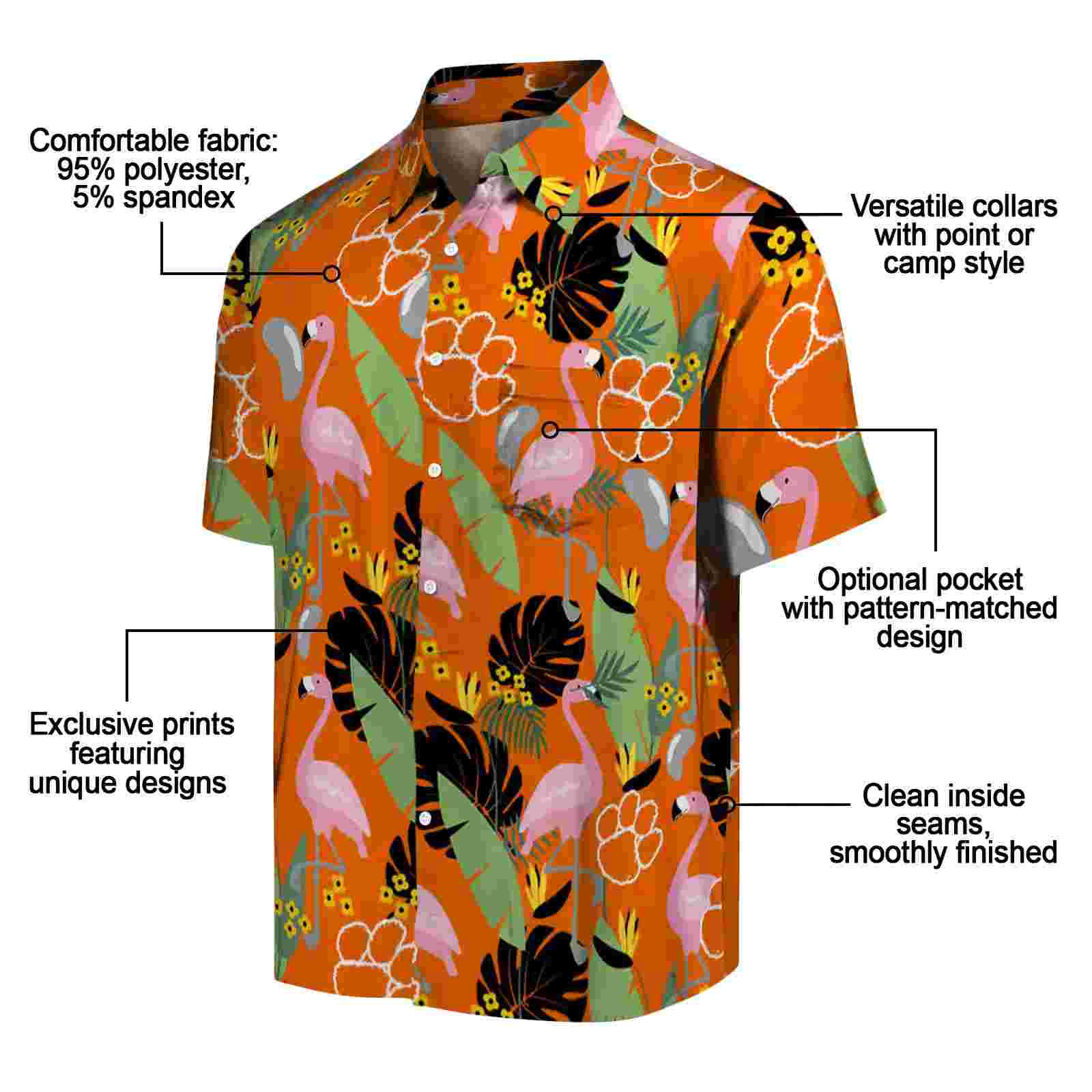 clemson tigers flamingo leaves orange hawaiian shirt new arrival