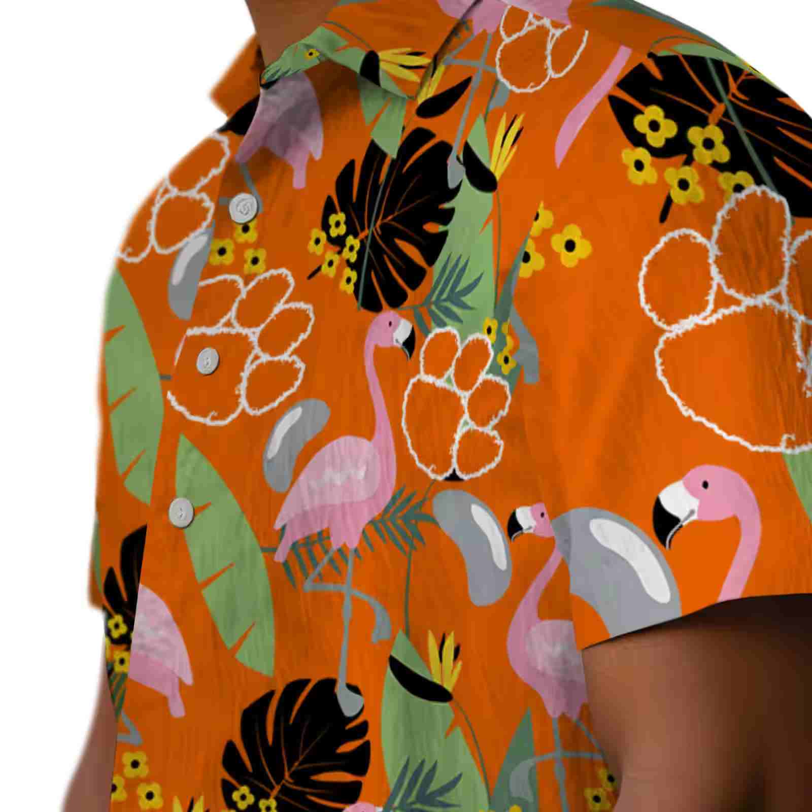 clemson tigers flamingo leaves orange hawaiian shirt trendy