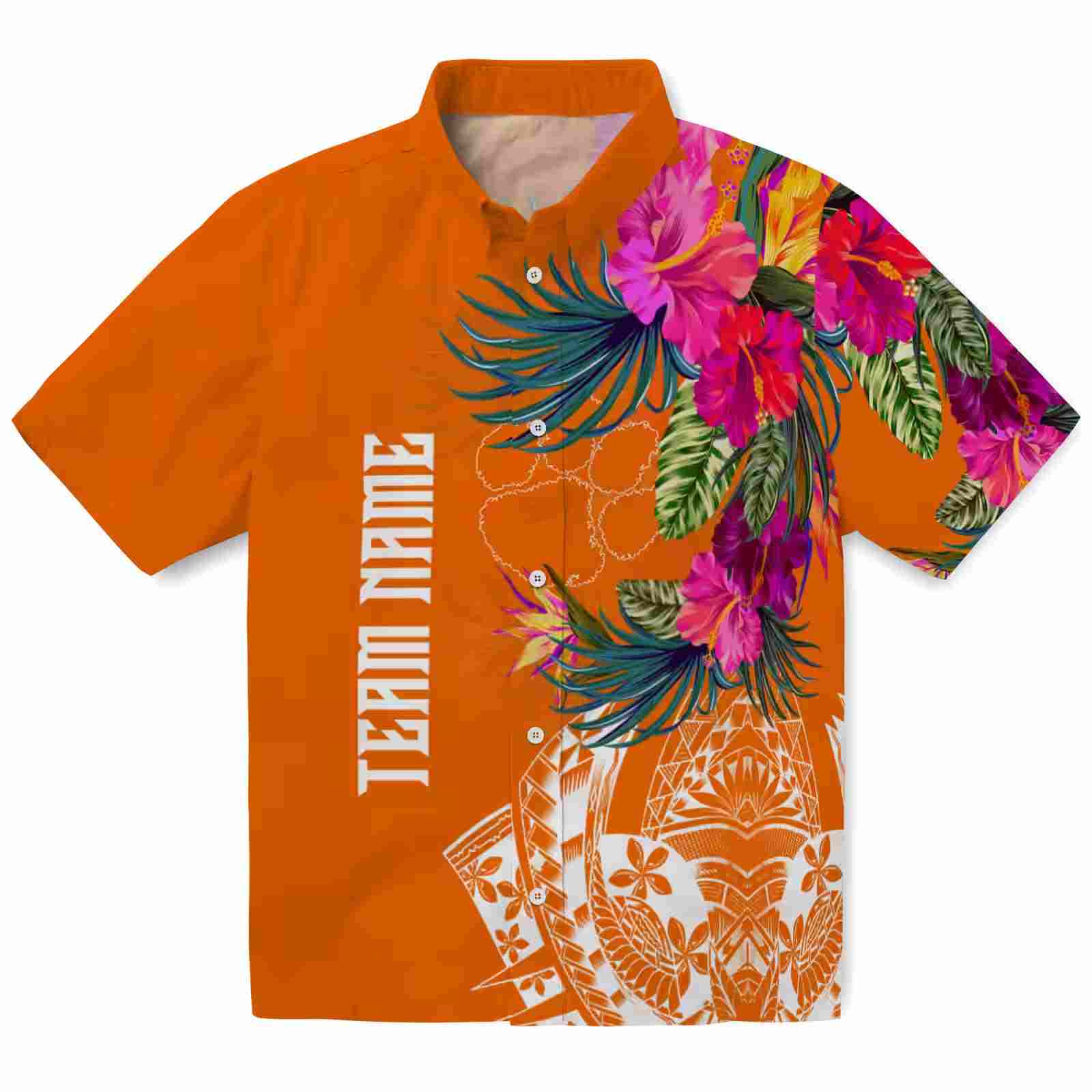 Clemson Tigers Floral Polynesian Orange Hawaiian Shirt