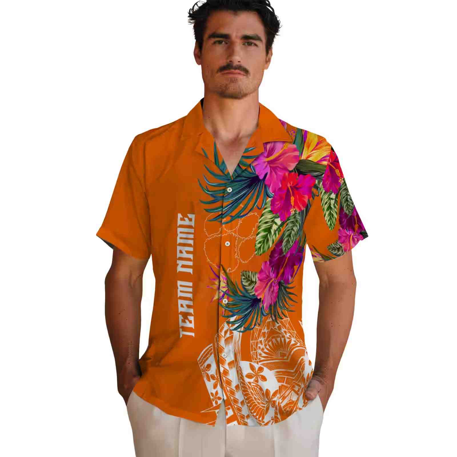 clemson tigers floral polynesian orange hawaiian shirt fashion forward