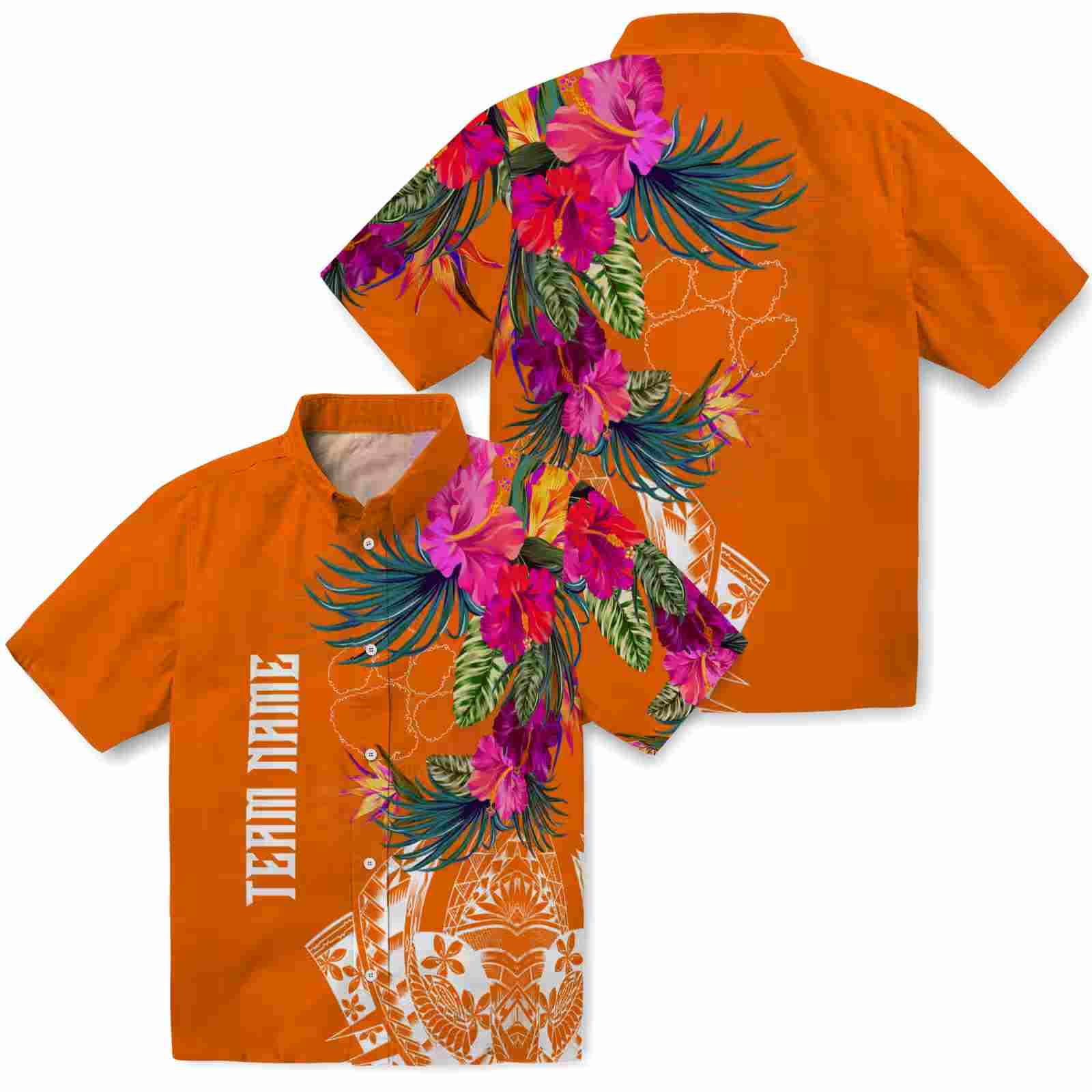 clemson tigers floral polynesian orange hawaiian shirt high quality