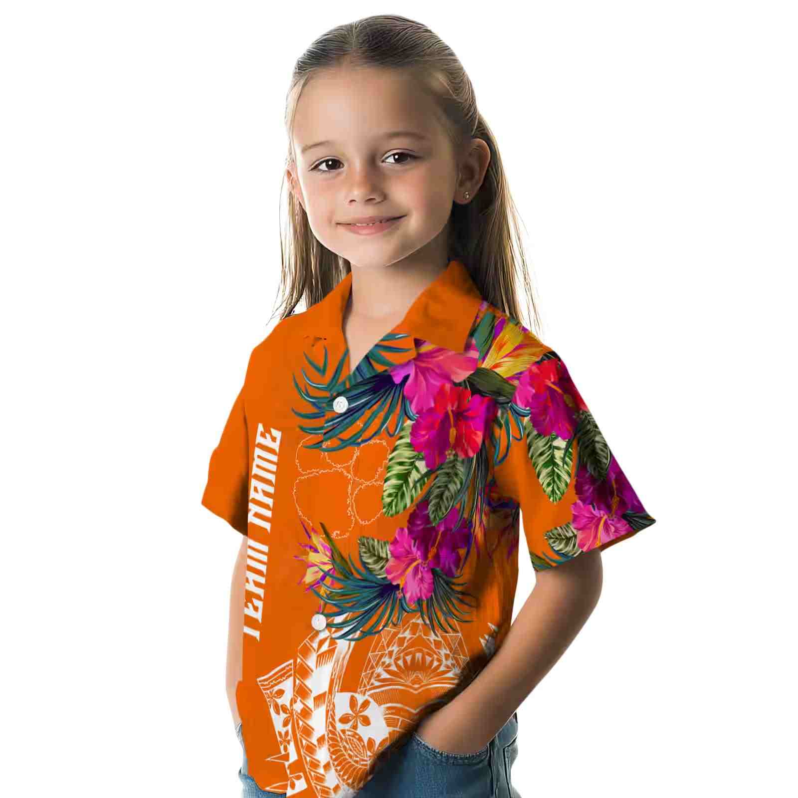 clemson tigers floral polynesian orange hawaiian shirt premium grade