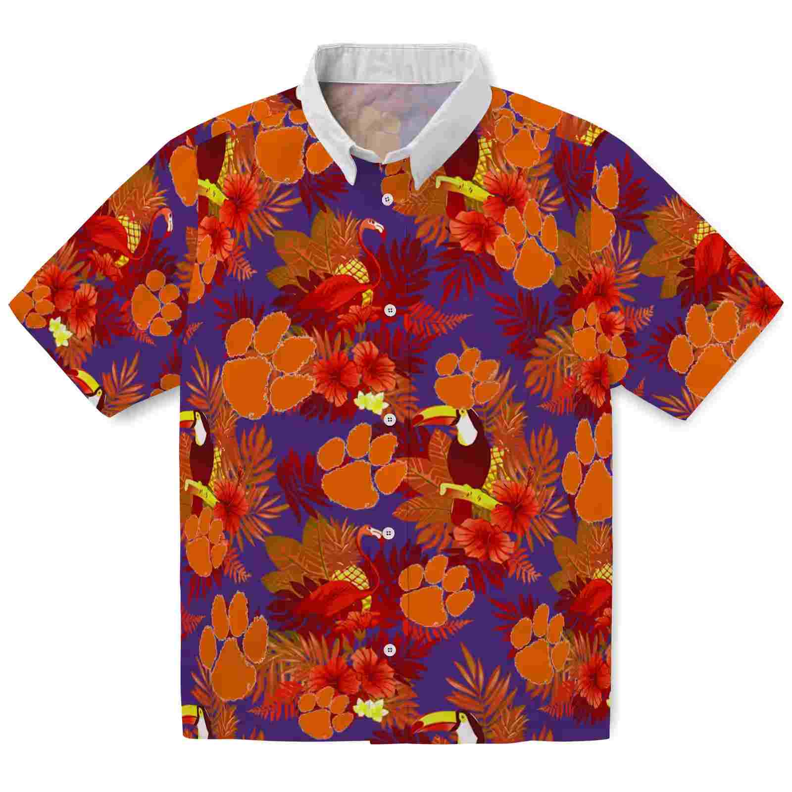 Clemson Tigers Floral Toucan Orange Red Hawaiian Shirt