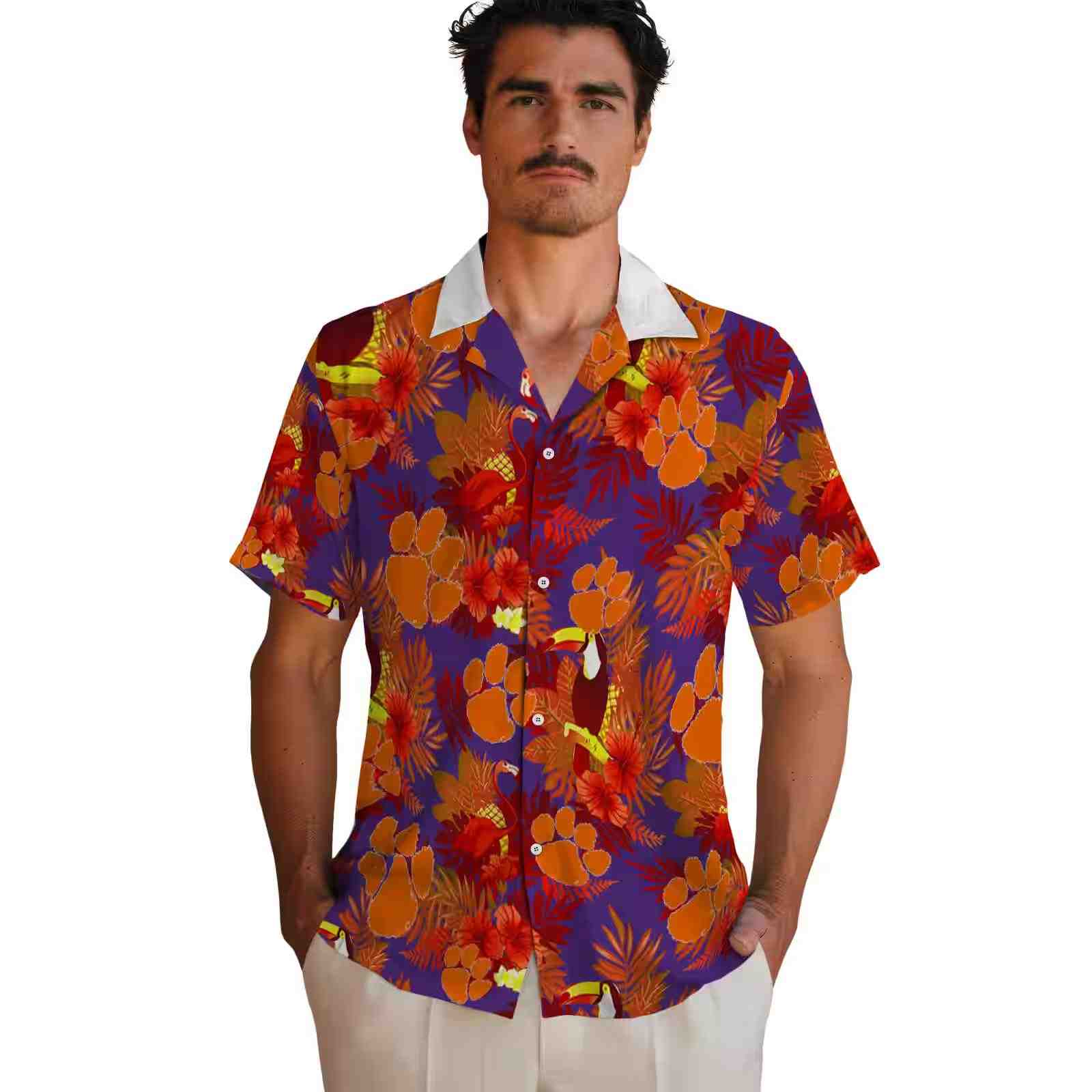 clemson tigers floral toucan orange red hawaiian shirt fashion forward