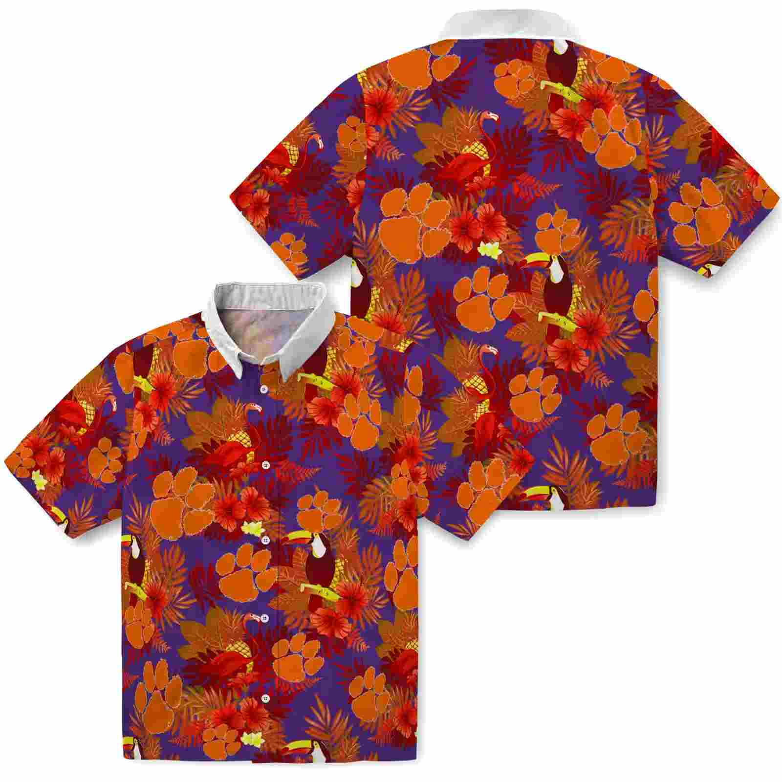 clemson tigers floral toucan orange red hawaiian shirt high quality