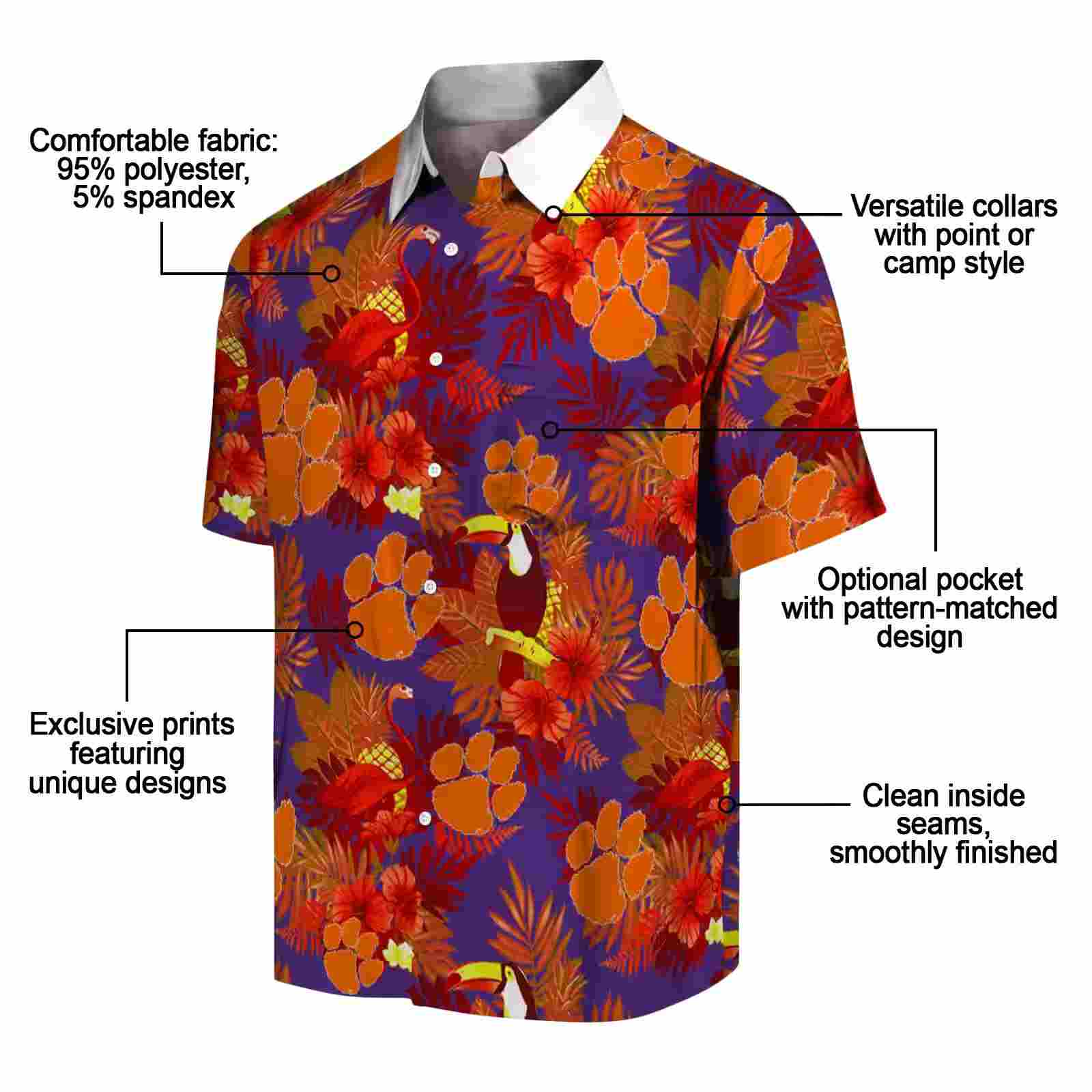 clemson tigers floral toucan orange red hawaiian shirt new arrival