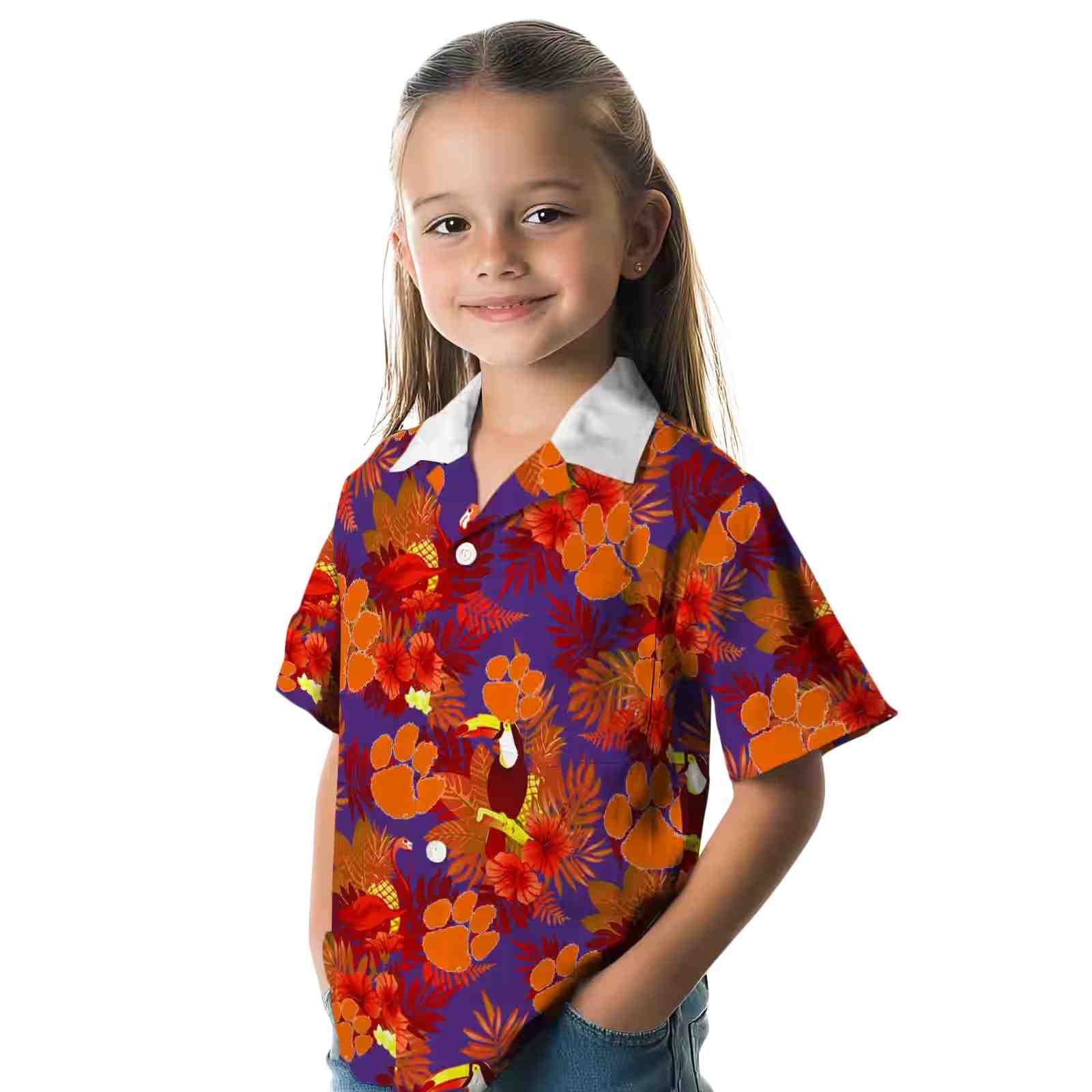 clemson tigers floral toucan orange red hawaiian shirt premium grade