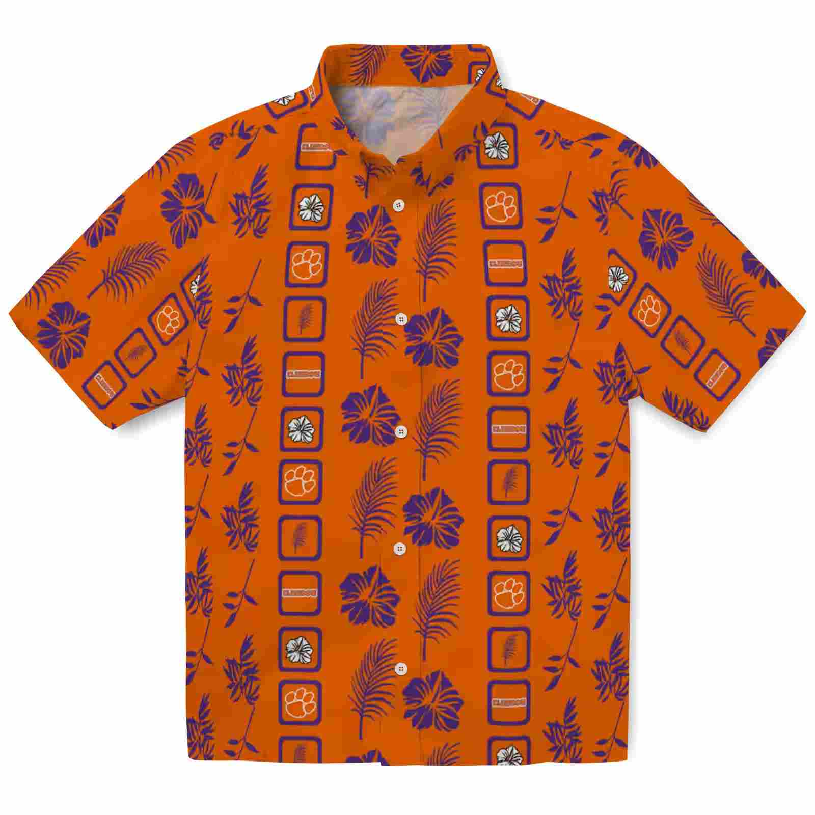 Clemson Tigers Framed Floral Orange Hawaiian Shirt