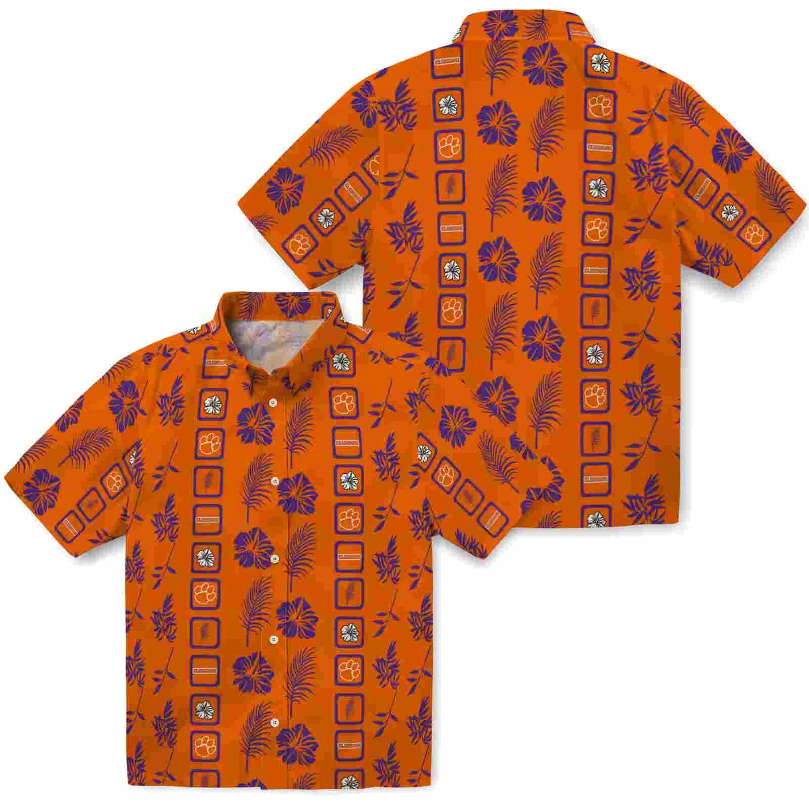 clemson tigers framed floral orange hawaiian shirt high quality