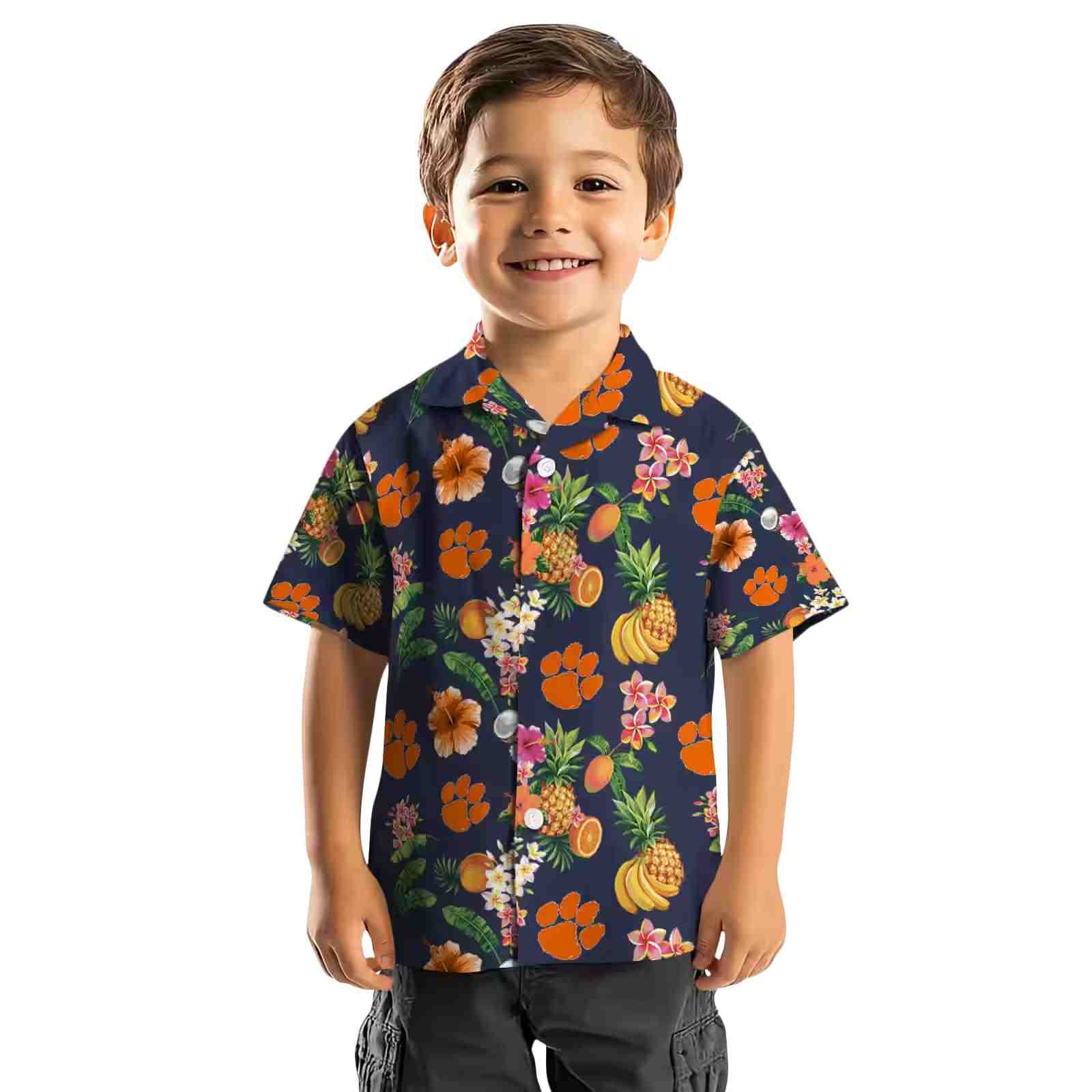 clemson tigers hibiscus and fruit navy blue hawaiian shirt top rated