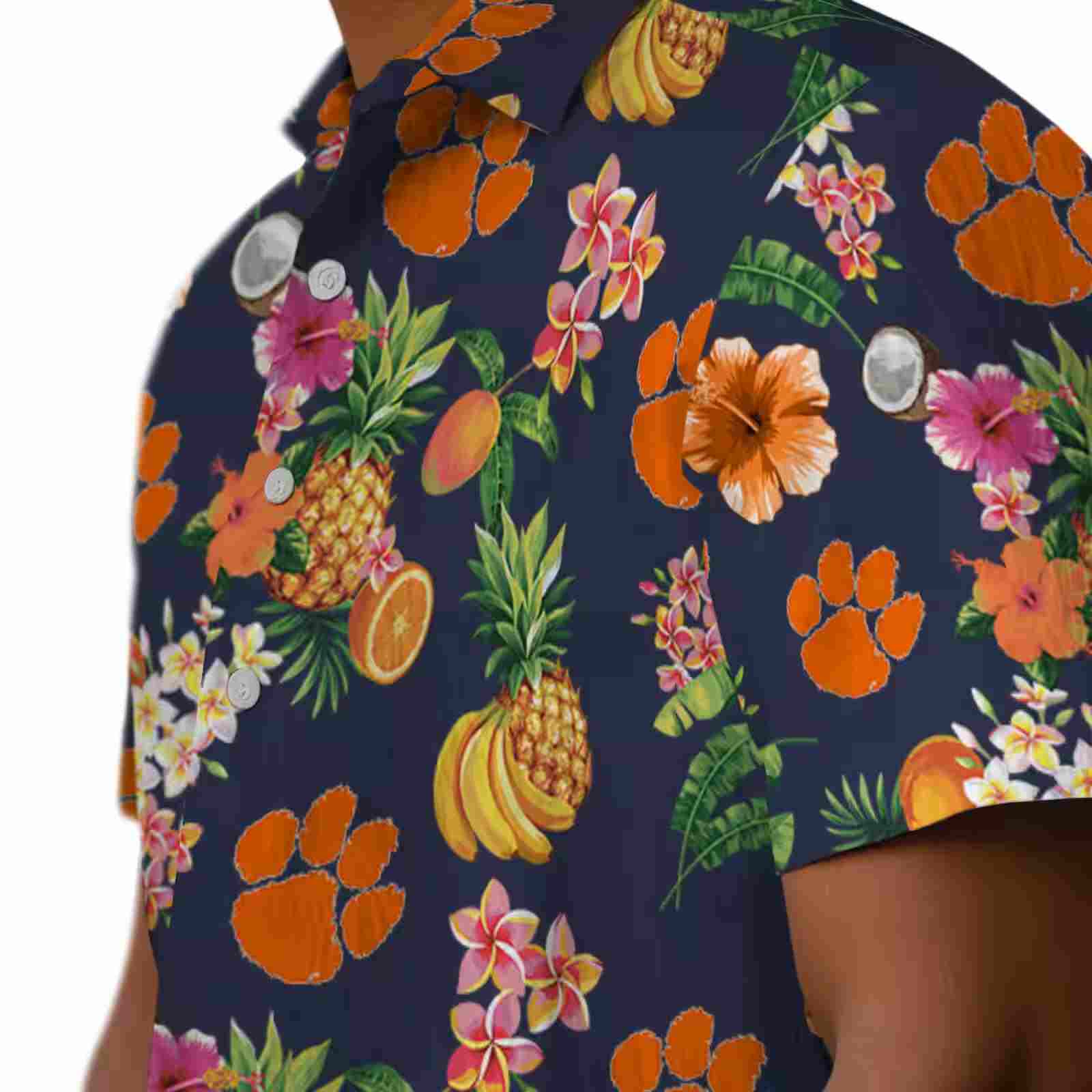 clemson tigers hibiscus and fruit navy blue hawaiian shirt trendy